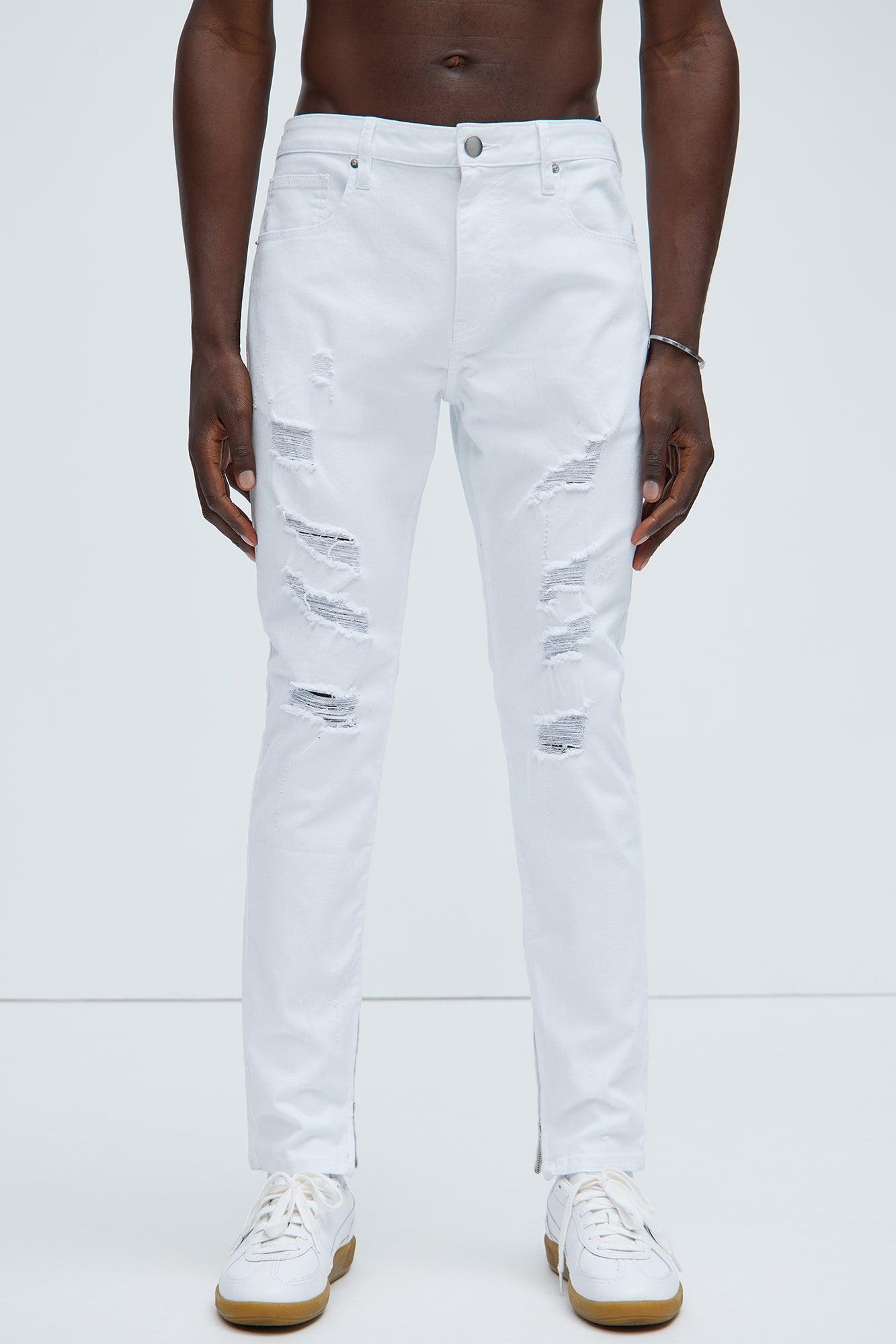 Crater Skinny Destroyed Jeans - White Product Image