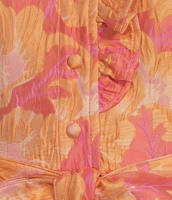 Abbey Glass Floral Print Sadie Ruffle Short Sleeve Tie Waist Tiered Pocketed Midi Dress Product Image