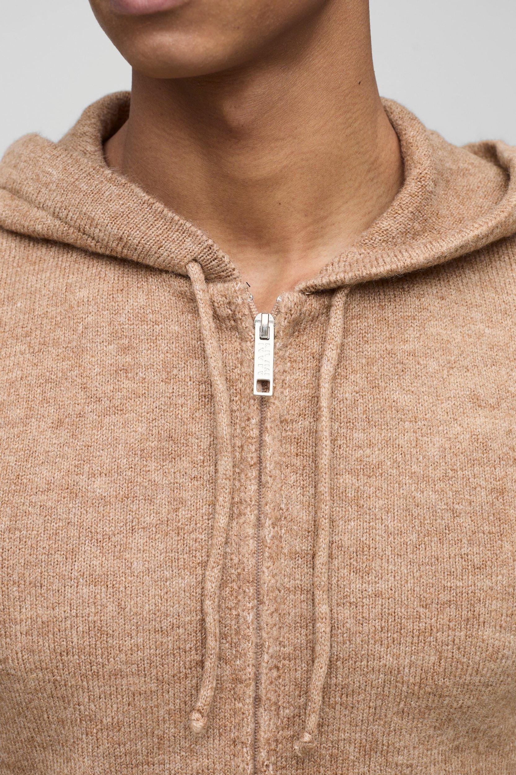 Slim Fit Zip Through Knitted Hoodie | boohooMAN USA Product Image