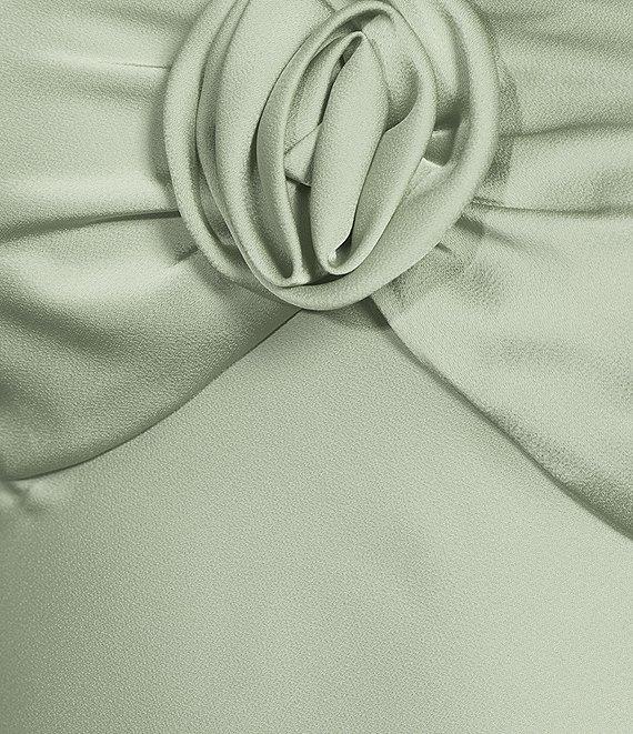 Next Up Satin Sweetheart Neck Front Rosette Side Slit Midi Dress Product Image