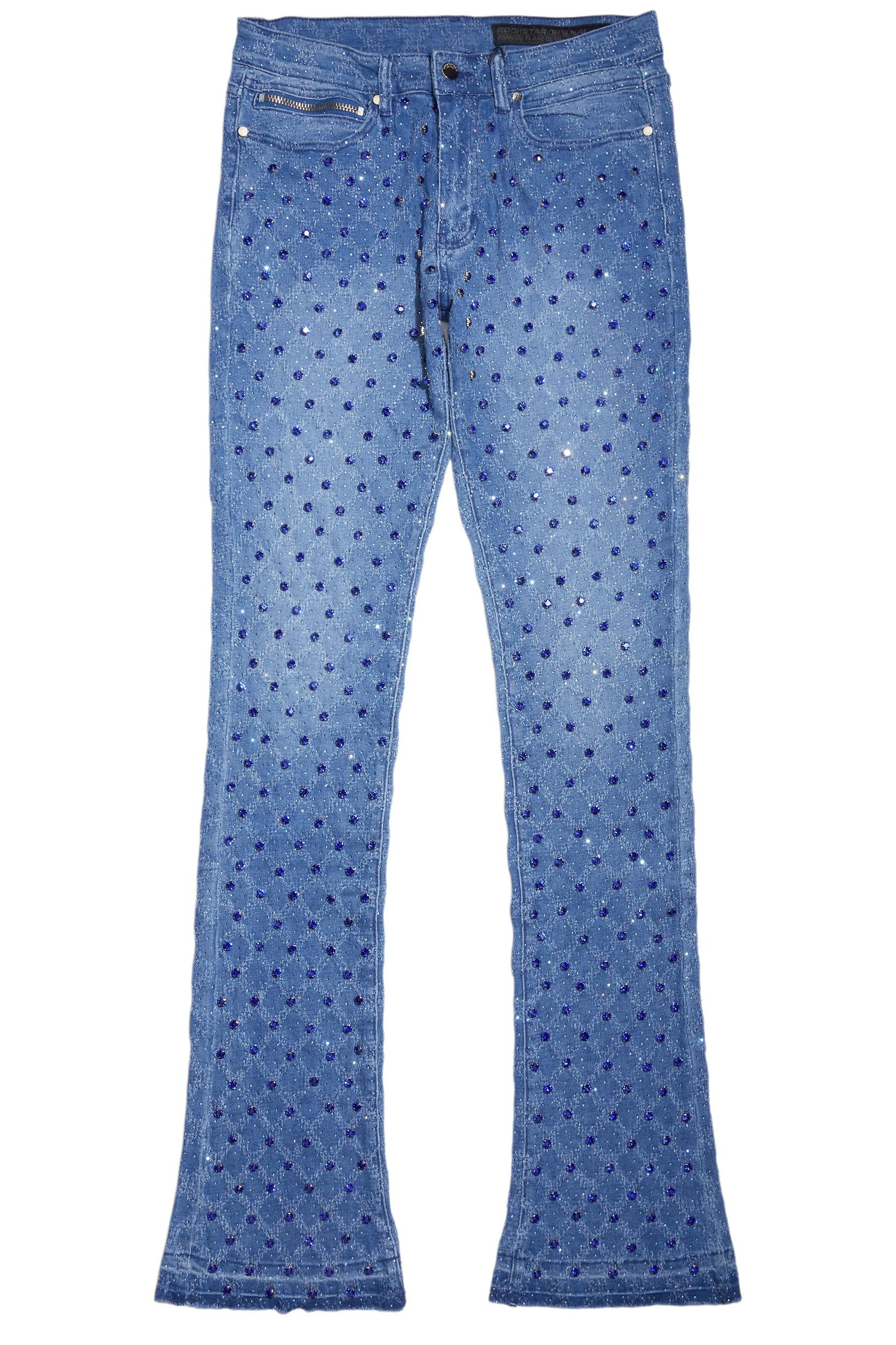 Glit Royal Blue Rhinestone Stacked Flare Jean Male Product Image