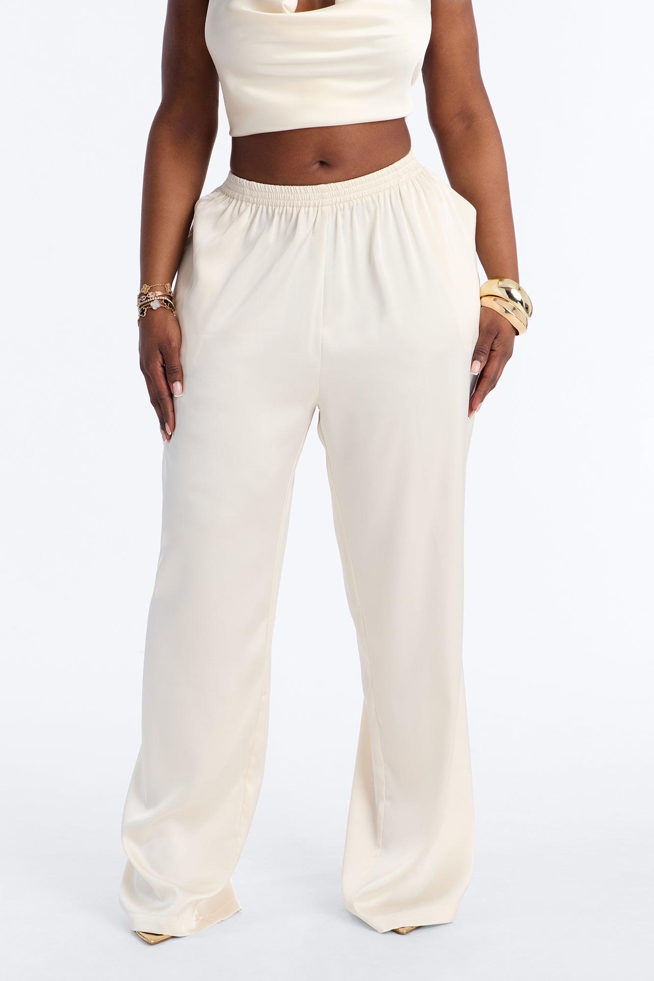 Teagan Low Rise Satin Wide Leg Pant 33″ - Ivory Female Product Image