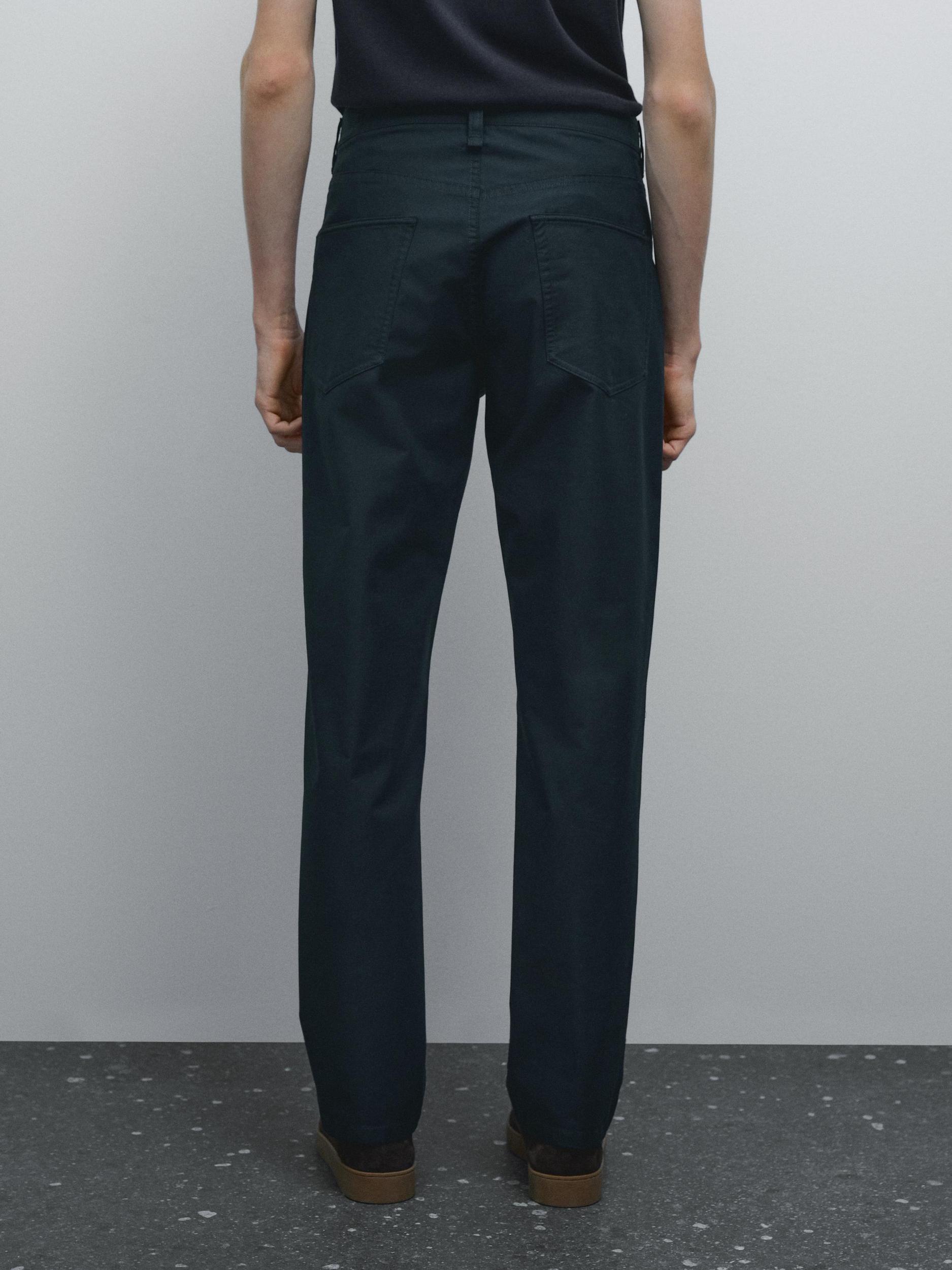 Lightweight tapered fit denim-effect trousers Product Image
