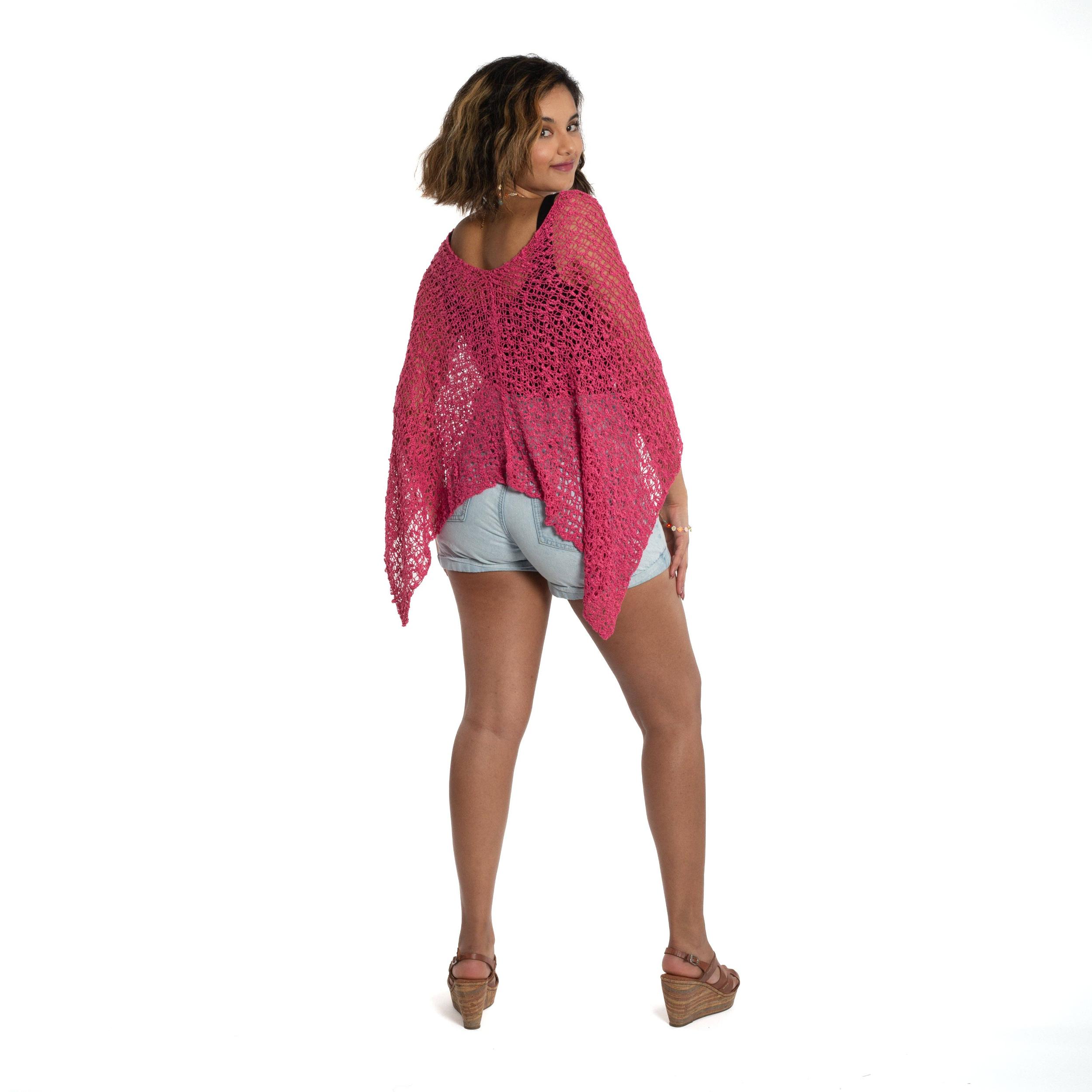 Short Popcorn Knit Poncho - Pink Product Image