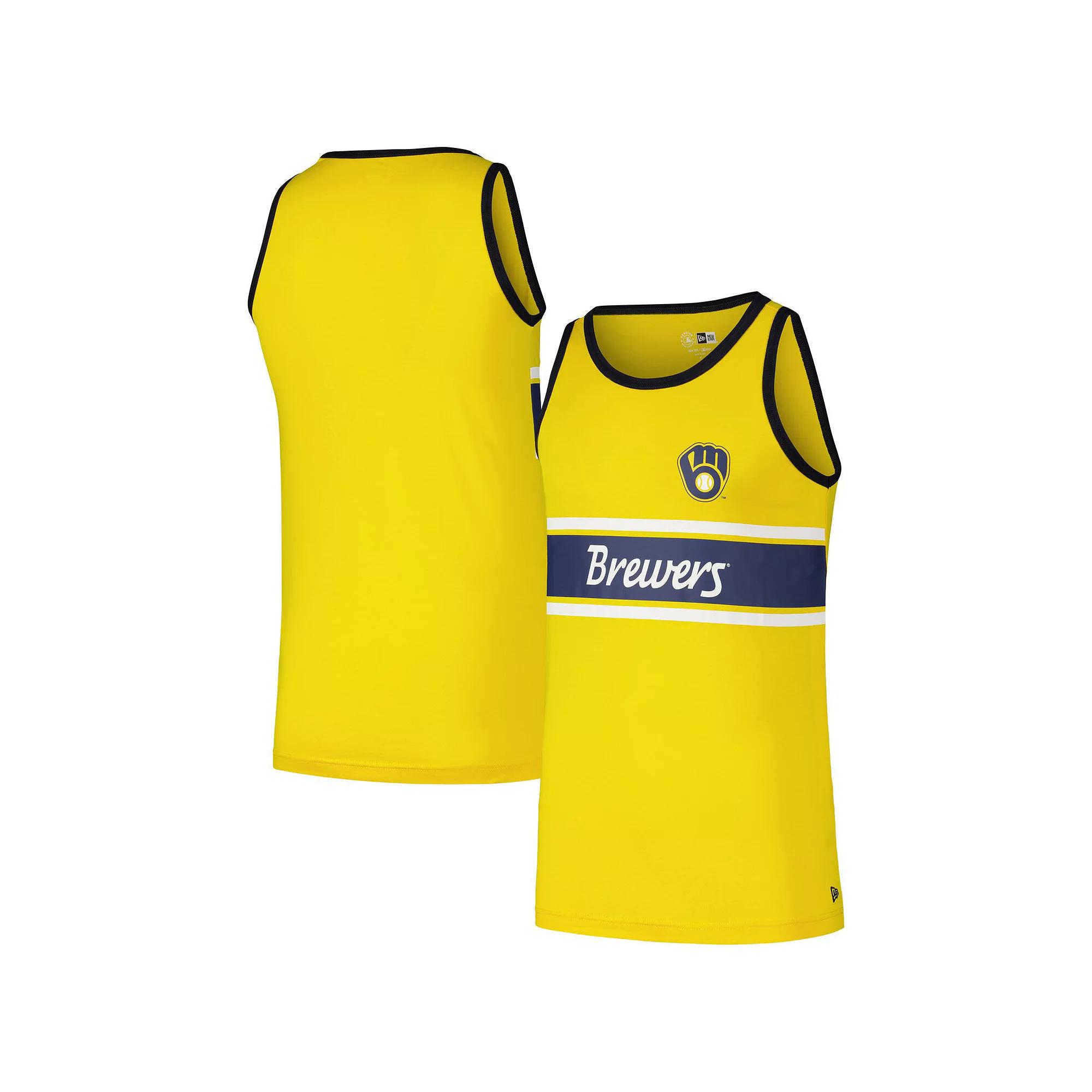 Men's New Era Gold Milwaukee Brewers Jersey Ringer Tank Top,  Product Image