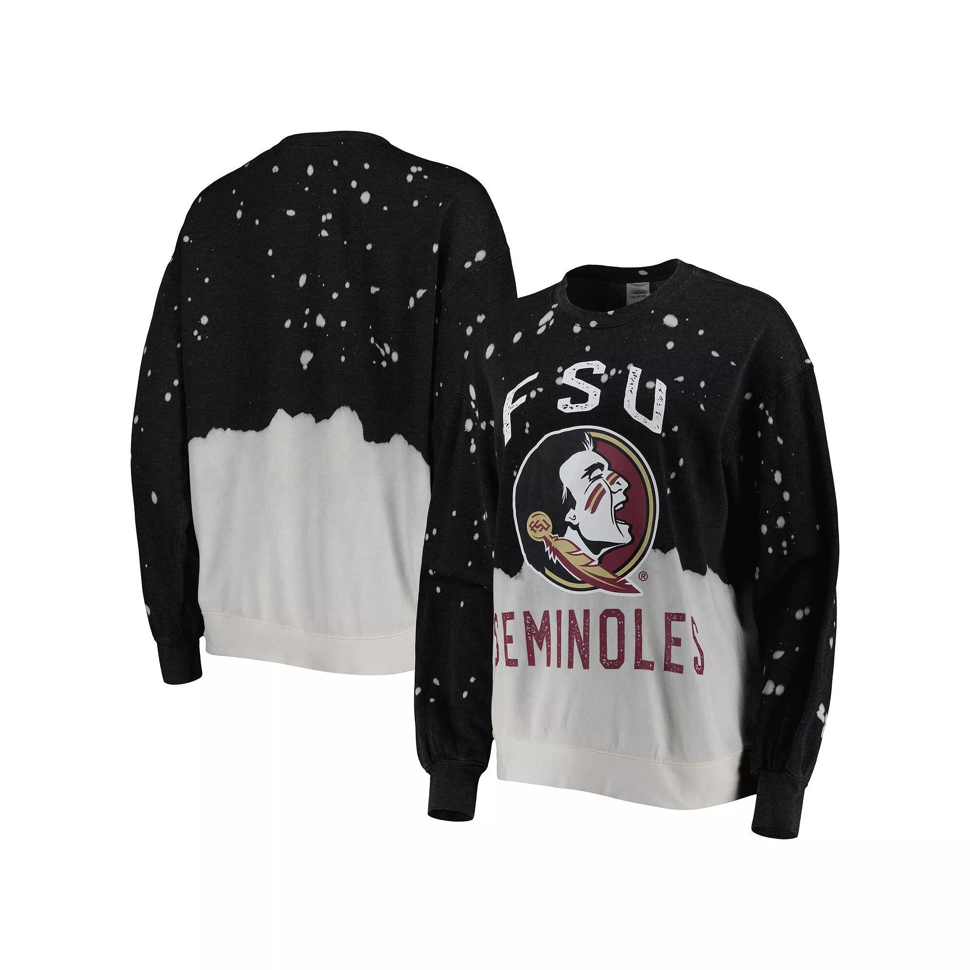 Women's Gameday Couture Black Florida State Seminoles Twice As Nice Faded Dip-Dye Pullover Long Sleeve Top, Size: Small Product Image