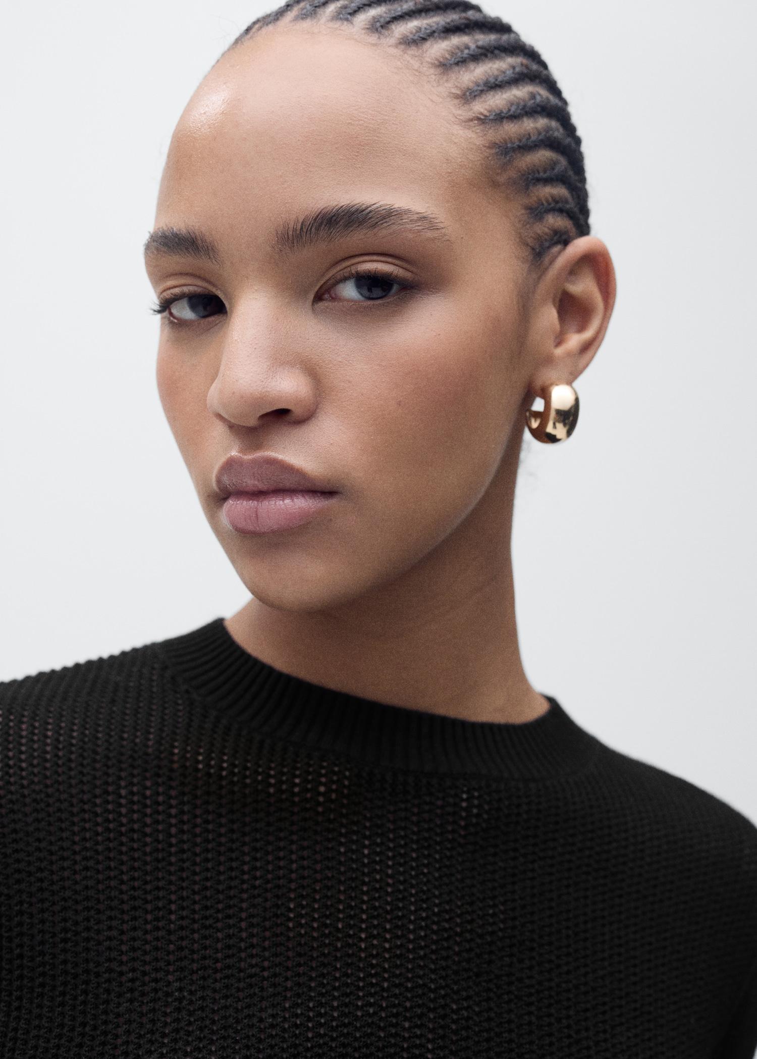 Short-sleeved openwork knitted sweater - Women | MANGO USA Product Image