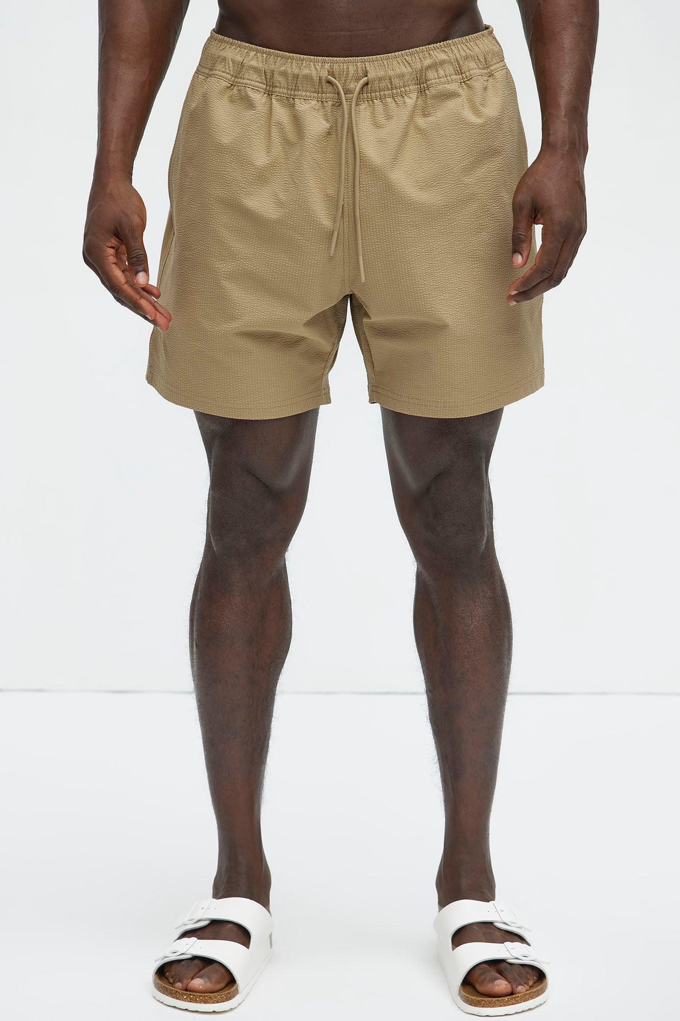 Seersucker Swim Mid Trunk - Khaki Product Image