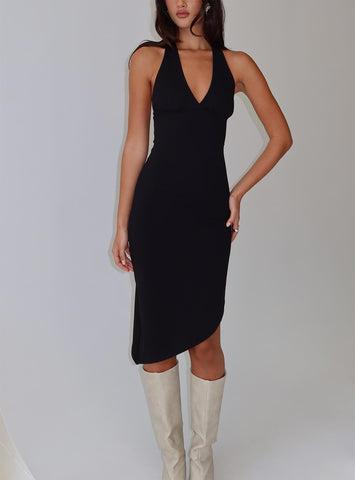 Whimsy Asymmetrical Midi Dress Black Product Image
