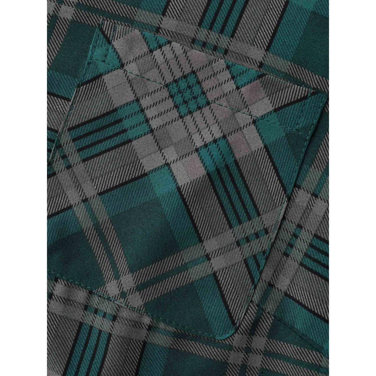 Plus Size DarkSlateGray Plaid Pattern Chest Pocket Blouse Women Elegant Extra Long Sleeve V-neck Everyday Blouses BloomChic 26/4X Product Image