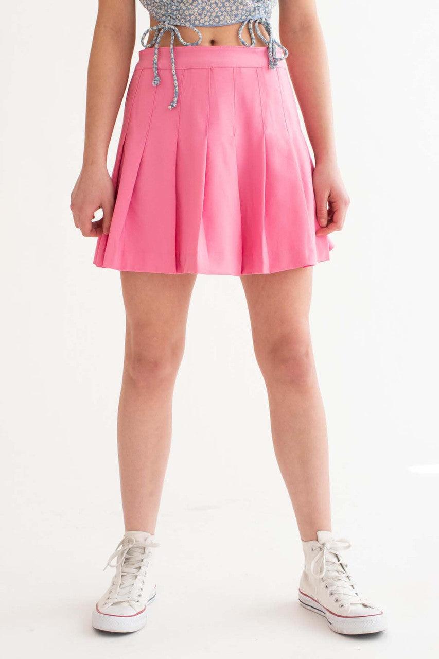 Pink Stretch Pleated Skirt Product Image