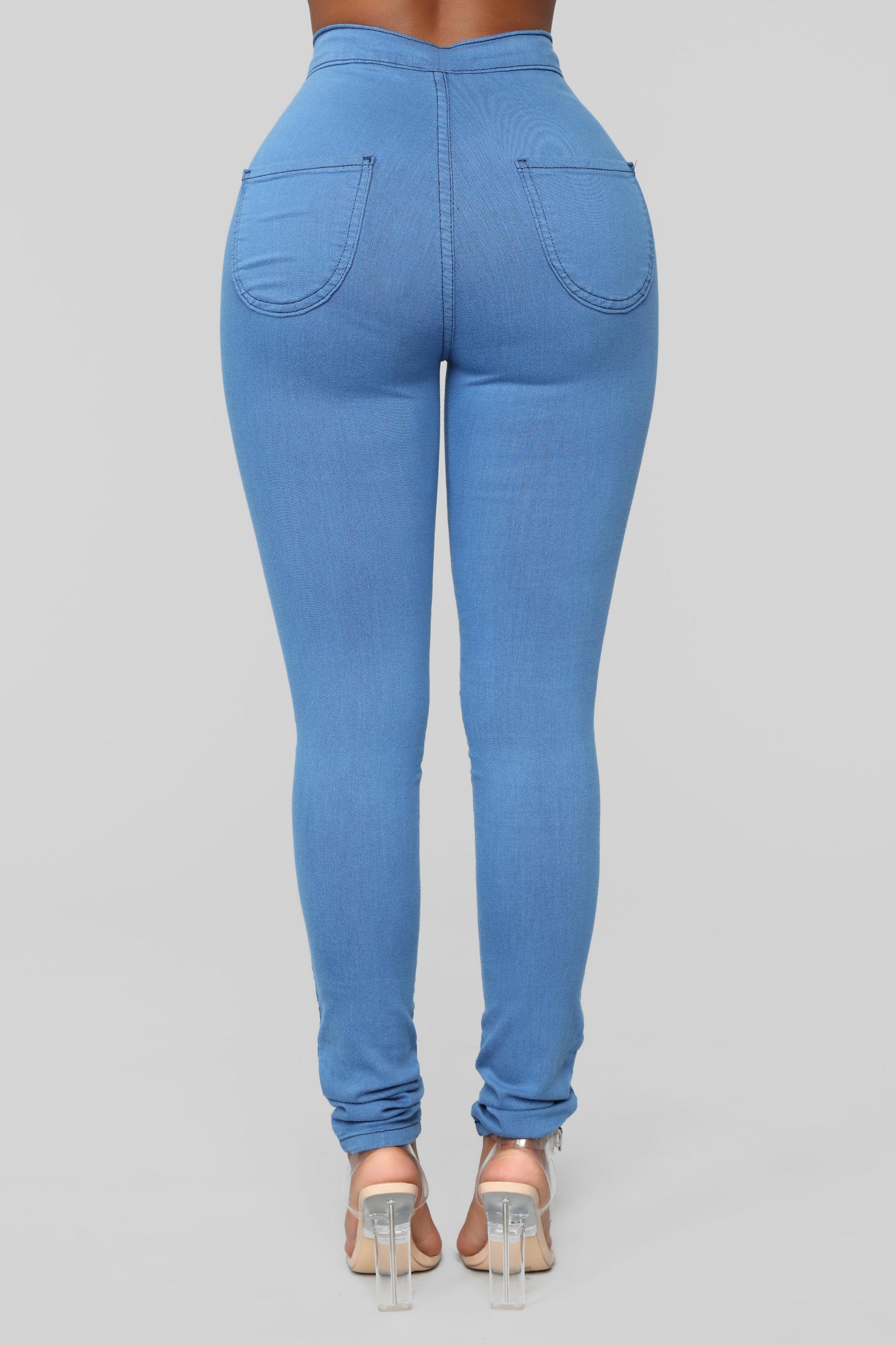 Super High Waist Denim Skinnies - Medium Blue Product Image