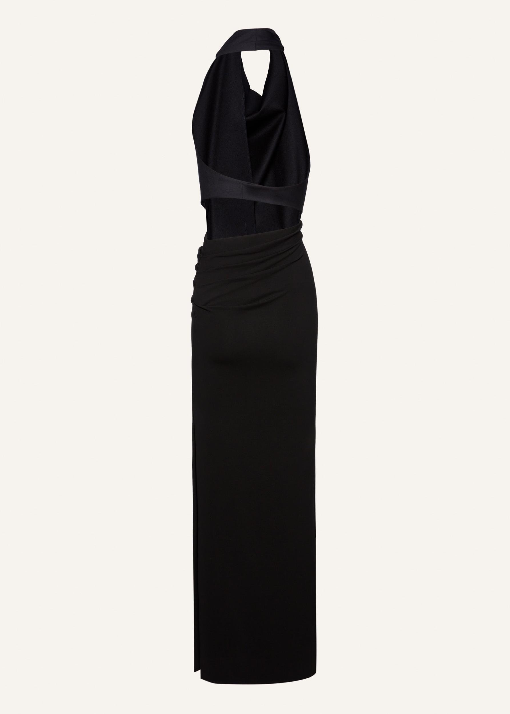 Cowl neck gown in navy Product Image