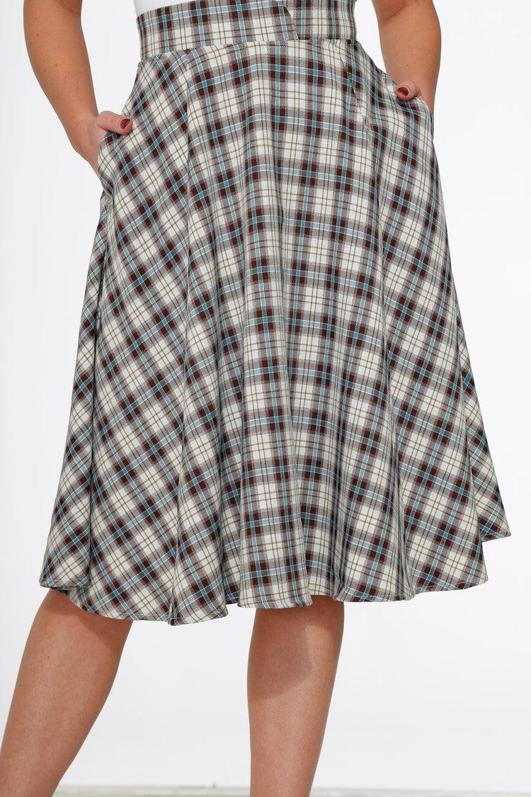 White & Brown Plaid Swing Skirt Product Image