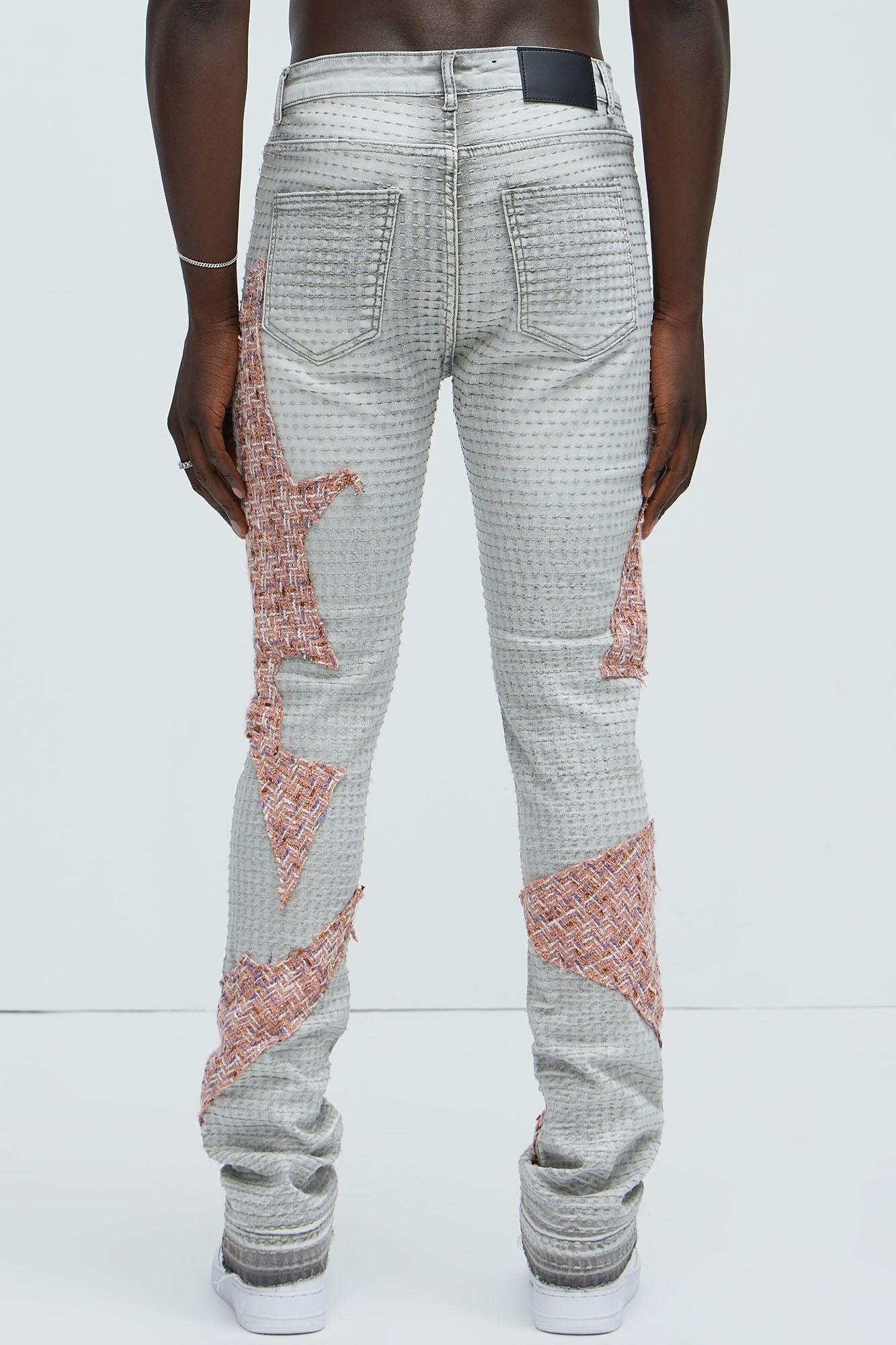 Ripped It And Fixed Stacked Skinny Flared Pants - Grey/combo Product Image