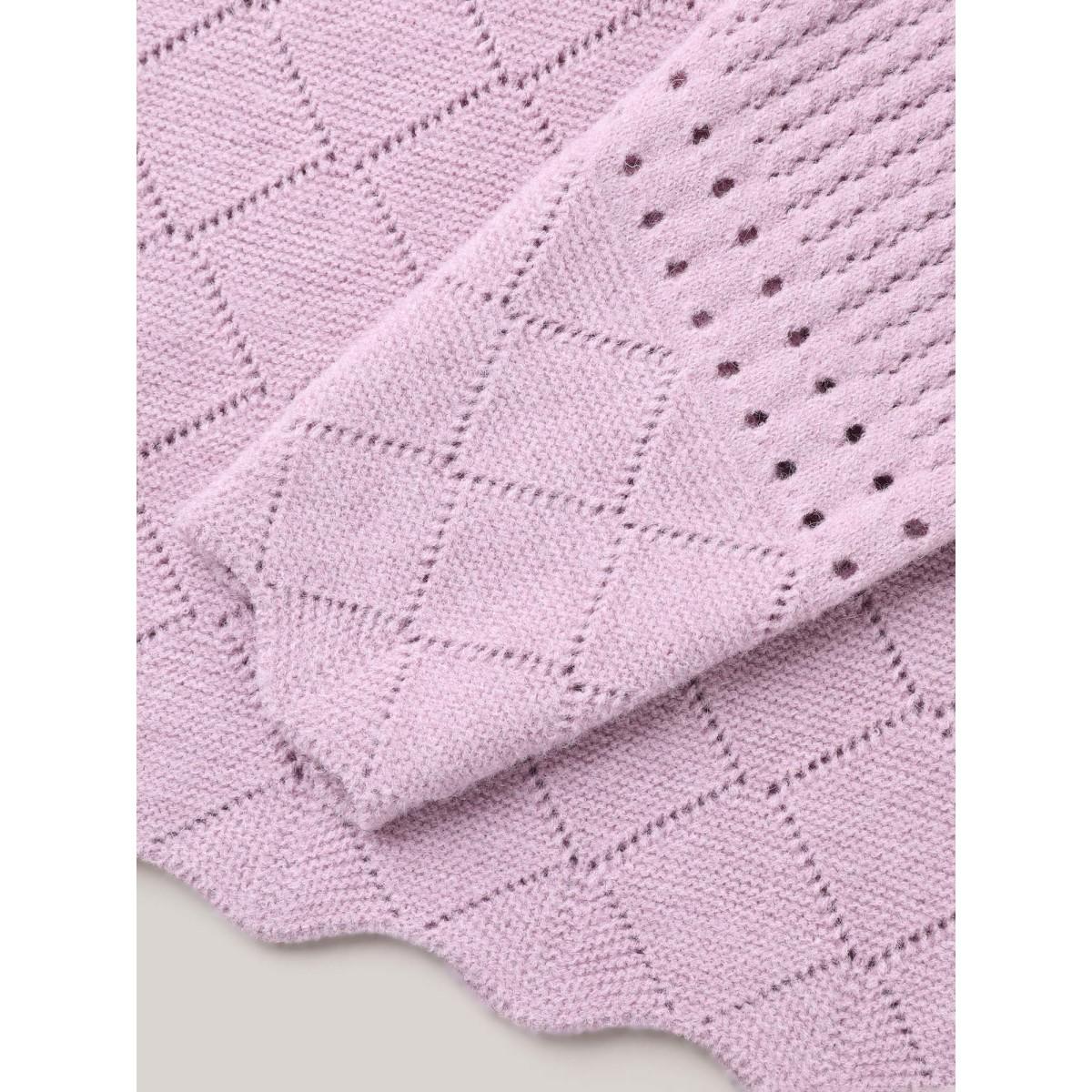 Plus Size Cut-Out Textured V-Neck Pullover Lilac Women Casual Loose Long Sleeve V-neck Everyday Pullovers BloomChic 14-16/1X Product Image