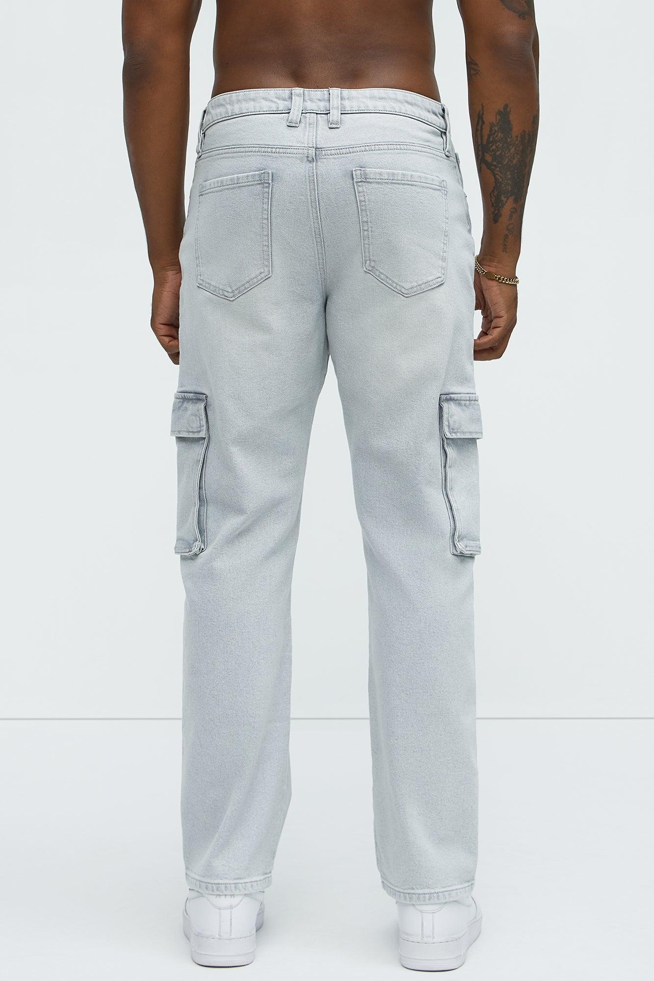 Classic Straight Cargo Jeans - Grey/Blue Product Image