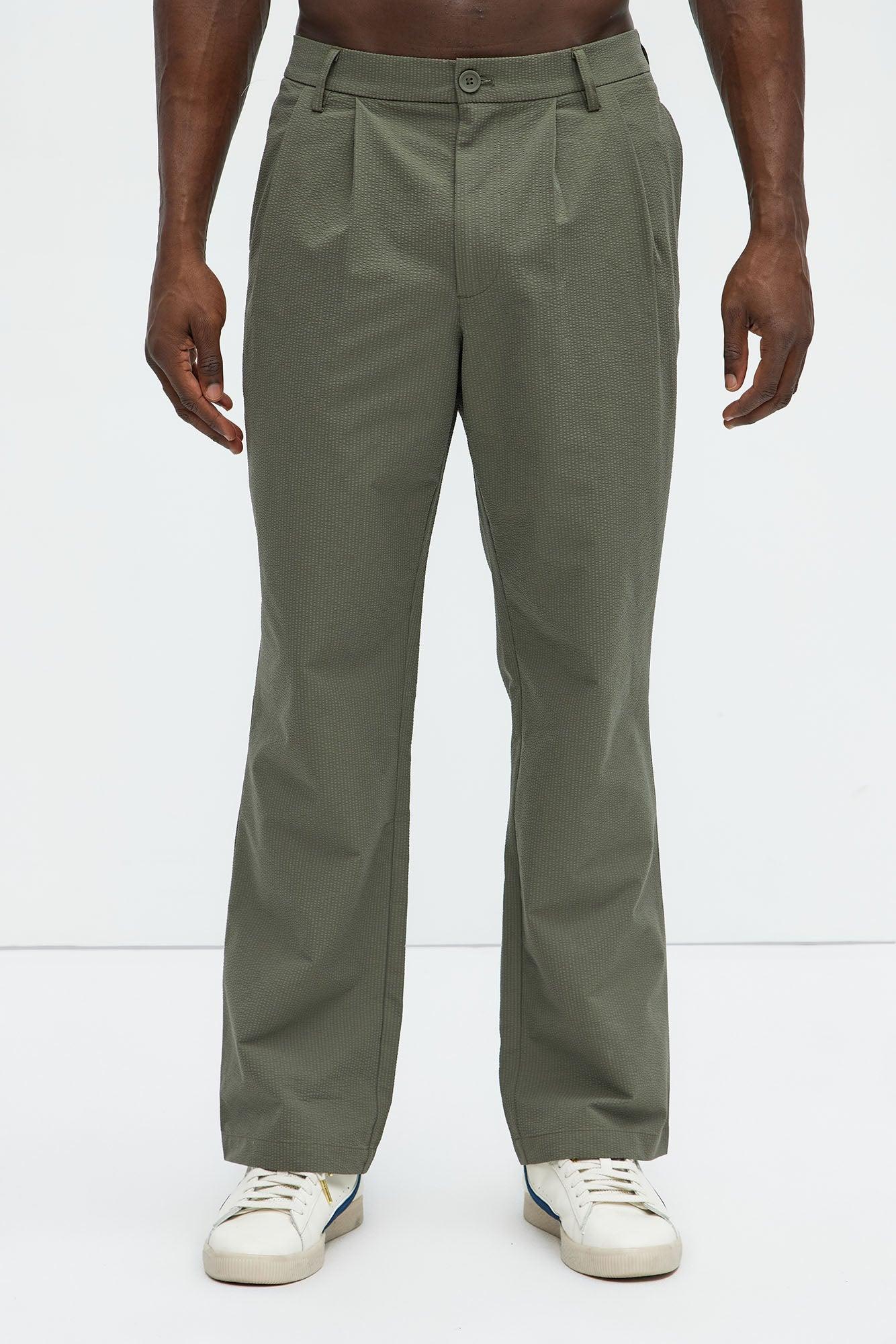 Seersucker Pleated Pants - Olive Product Image