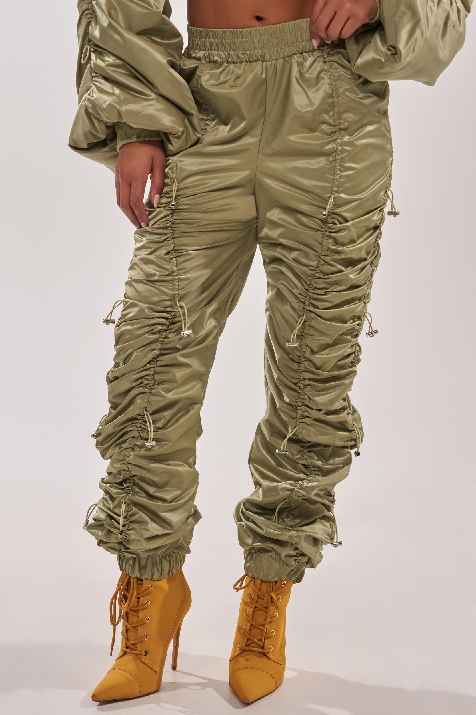 NO TIME FOR GAMES RUCHED JOGGER IN OLIVE Product Image