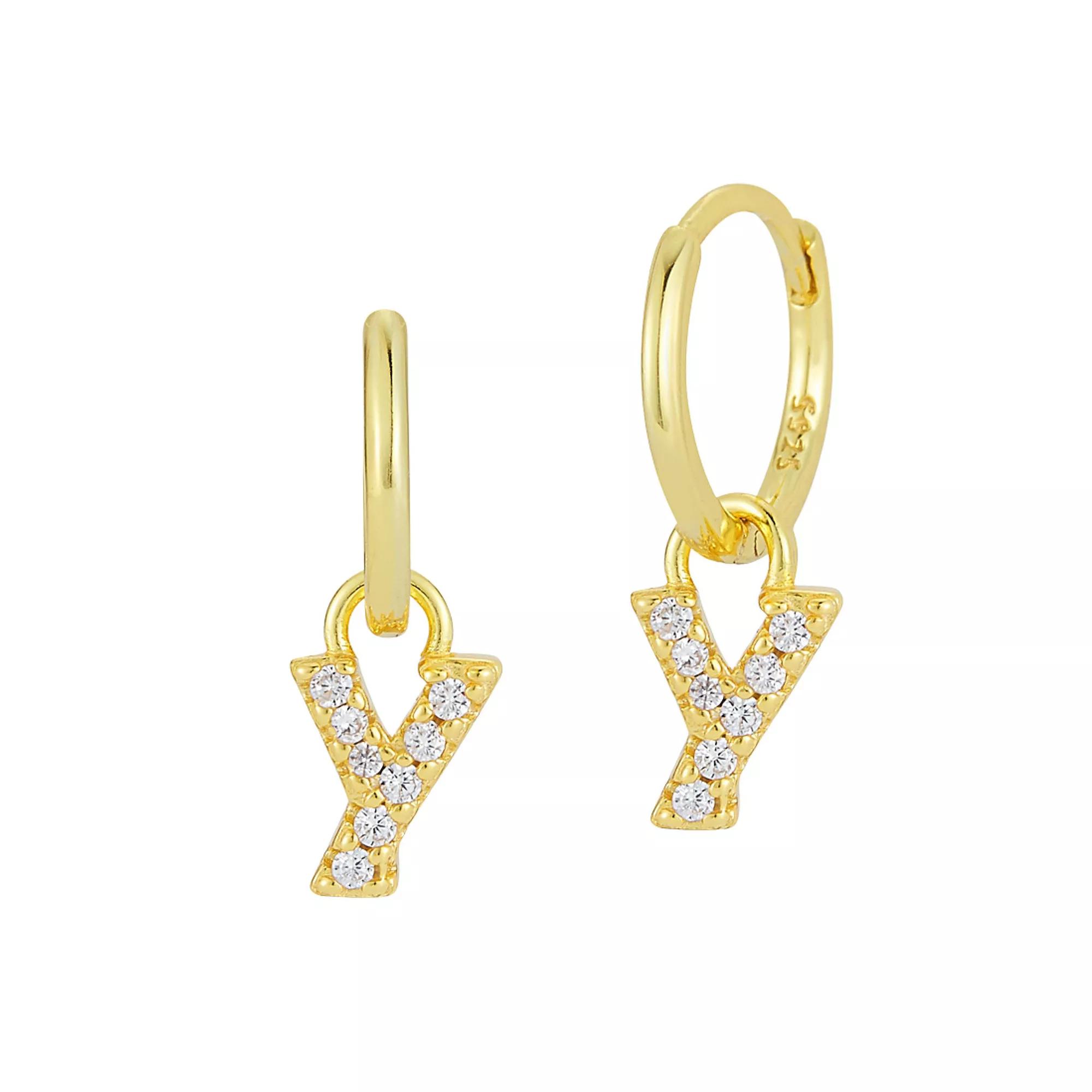 Sunkissed Sterling Cubic Zirconia 14k Gold Plated Initial Drop Earrings, Women's, Gold Tone Y Product Image