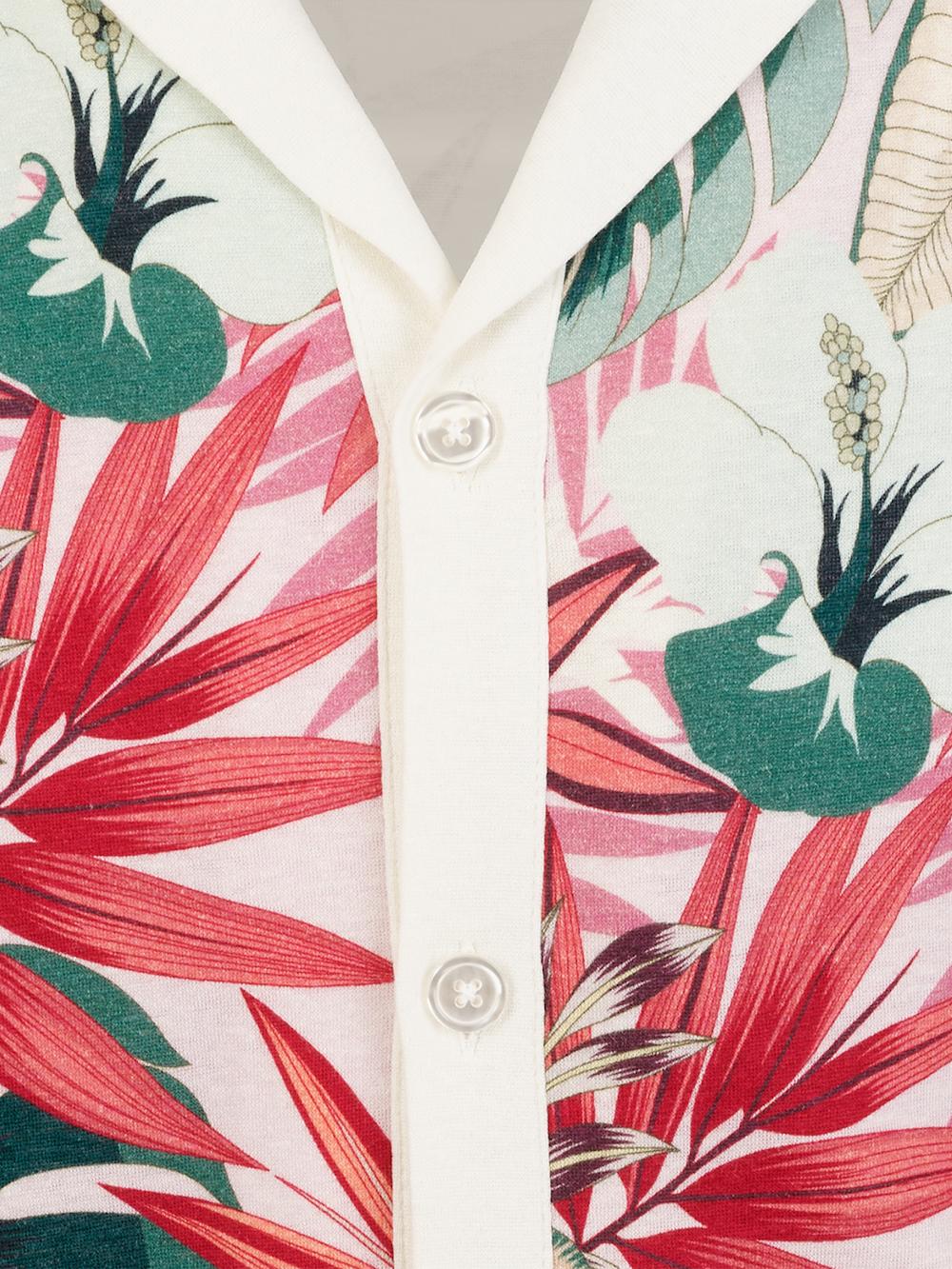 Linen Blend Full Button Front Camp Collar - Pink Multi Product Image