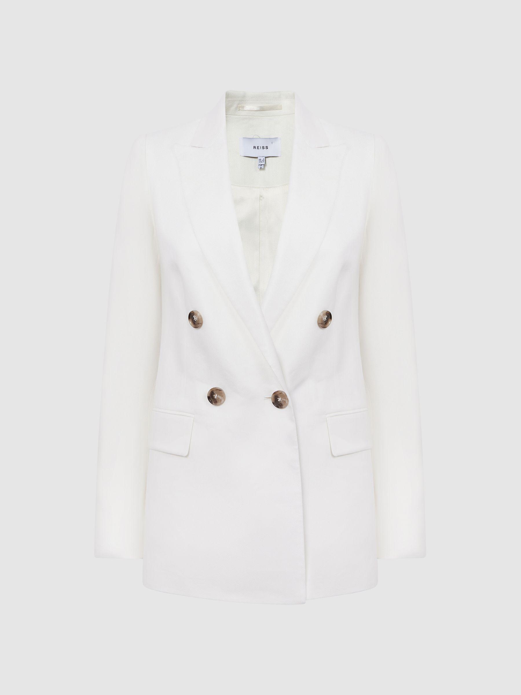 Double Breasted Linen Blazer in White Product Image
