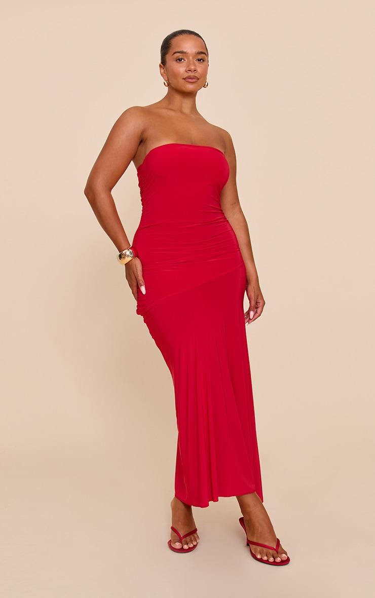 Shape Red Ruched Bandeau Midaxi Dress Product Image