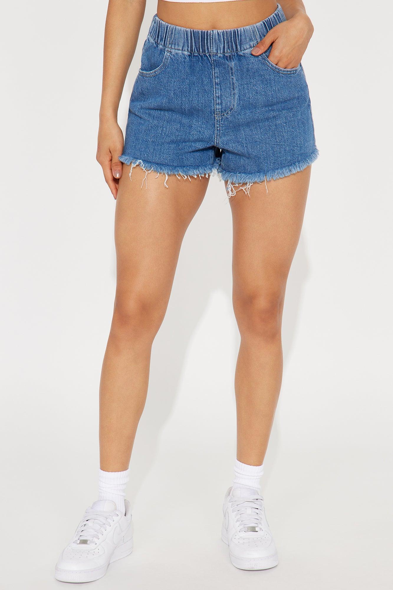 Well Traveled Elastic Waist Denim Shorts - Medium Wash Product Image