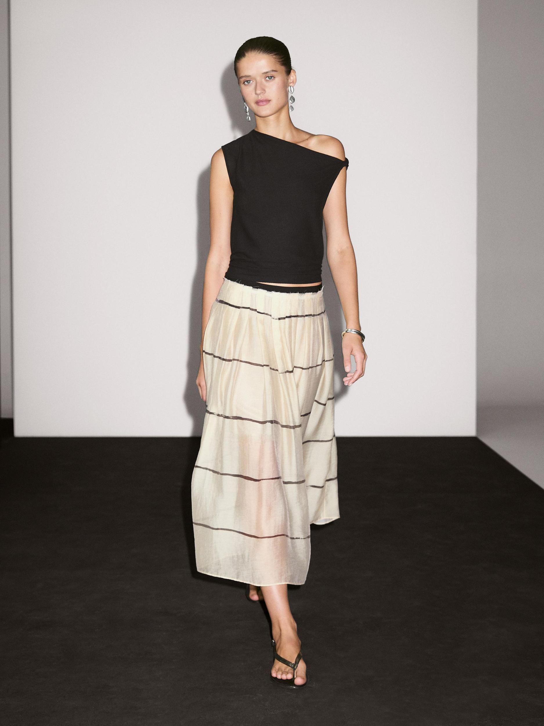 Striped flowing midi skirt Product Image