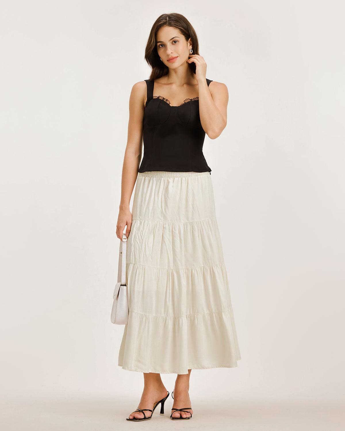 Apricot Shirred Ruffle Tiered Skirt Product Image