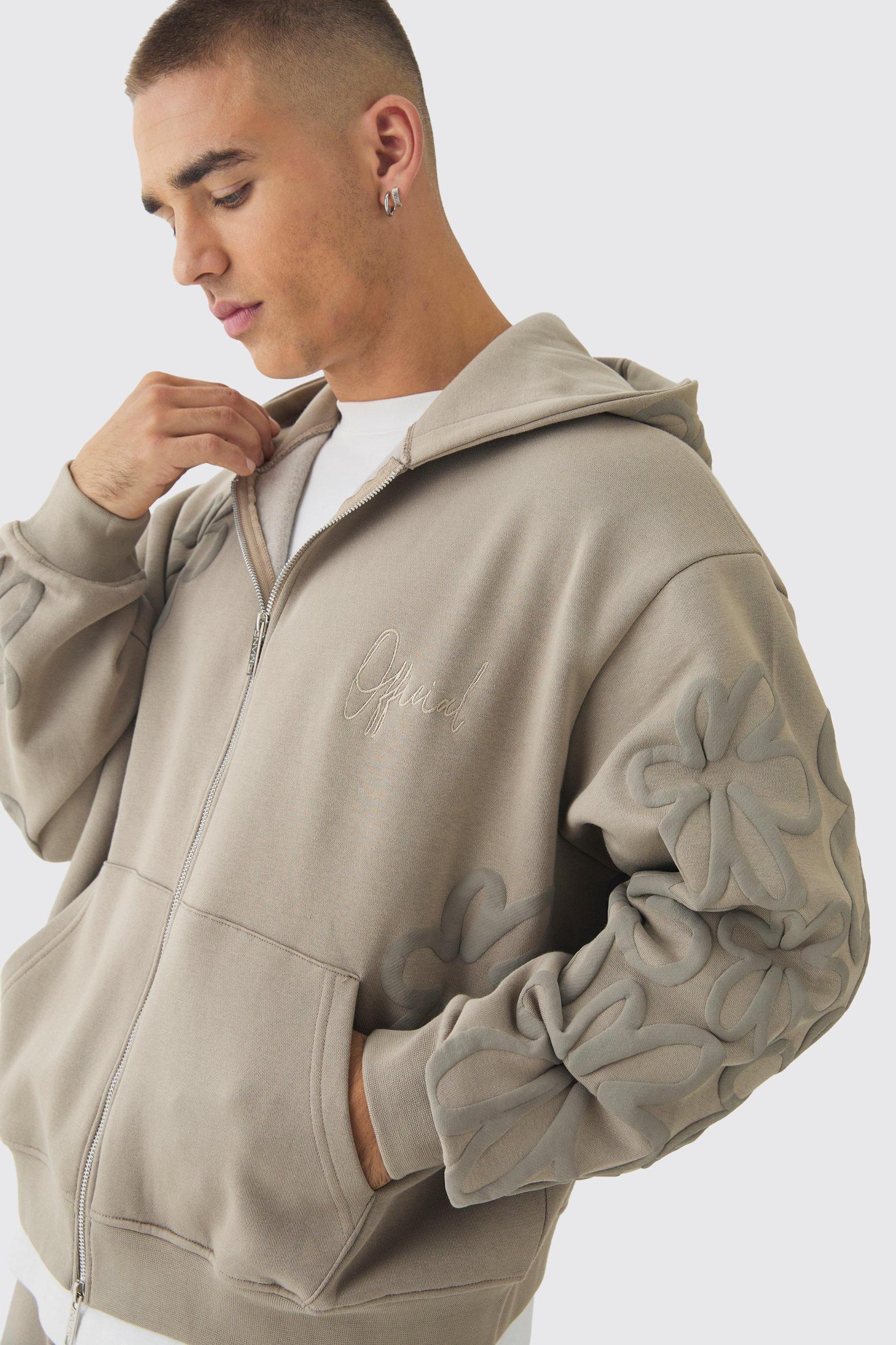 Oversized Boxy Floral Puff Print Zip Through Hoodie | boohooMAN USA Product Image