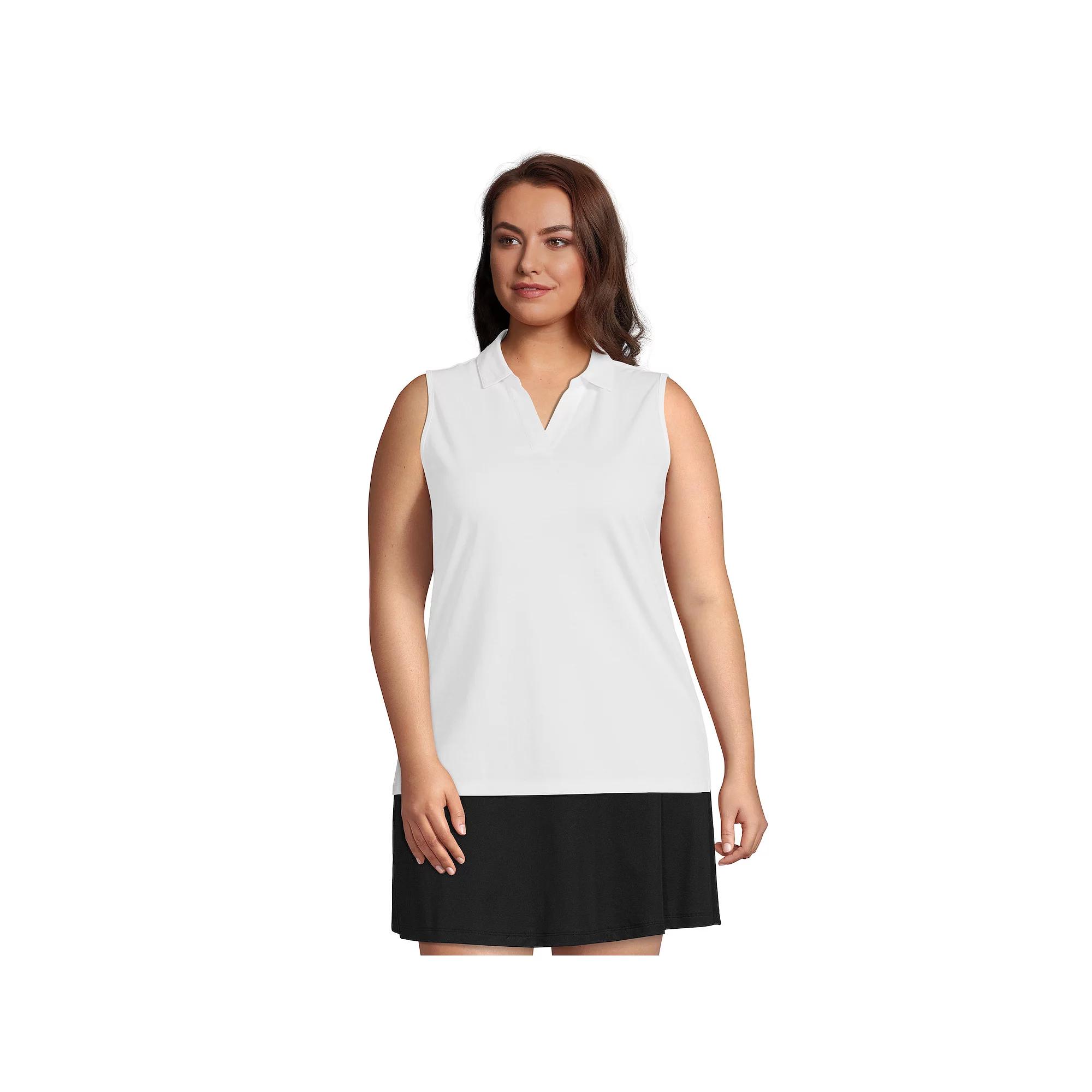 Plus Size Lands' End Performance Pique Sleeveless Polo Top, Women's, Size: 2XL, White Product Image