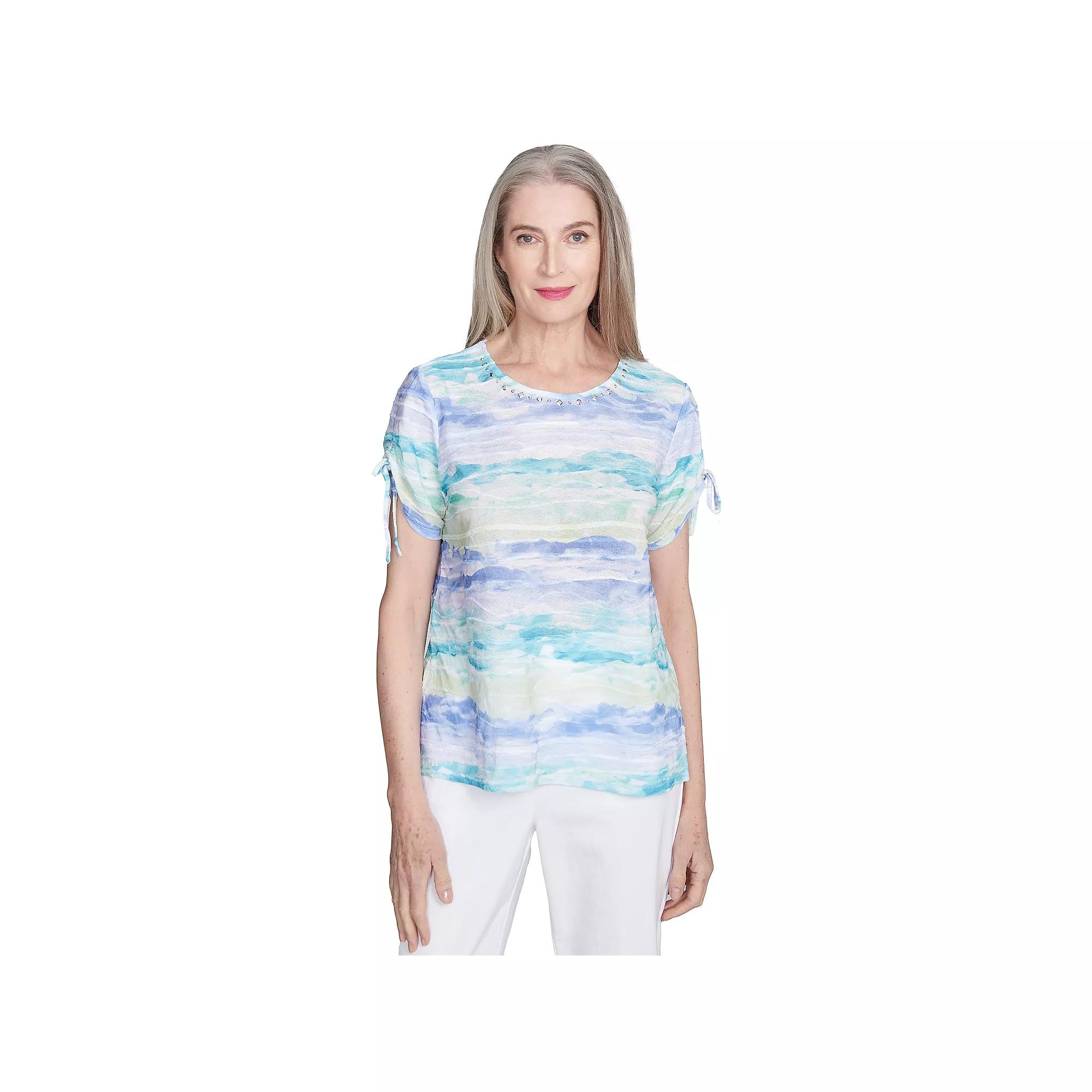 Petite Alfred Dunner Tied Short Sleeve Watercolor Top, Women's,  Product Image