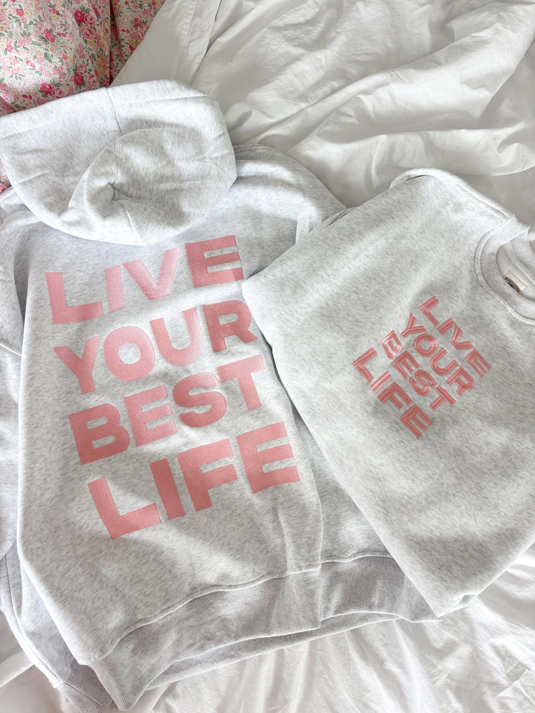 Pearl Grey Live Your Best Life Embroider Hoodie Product Image