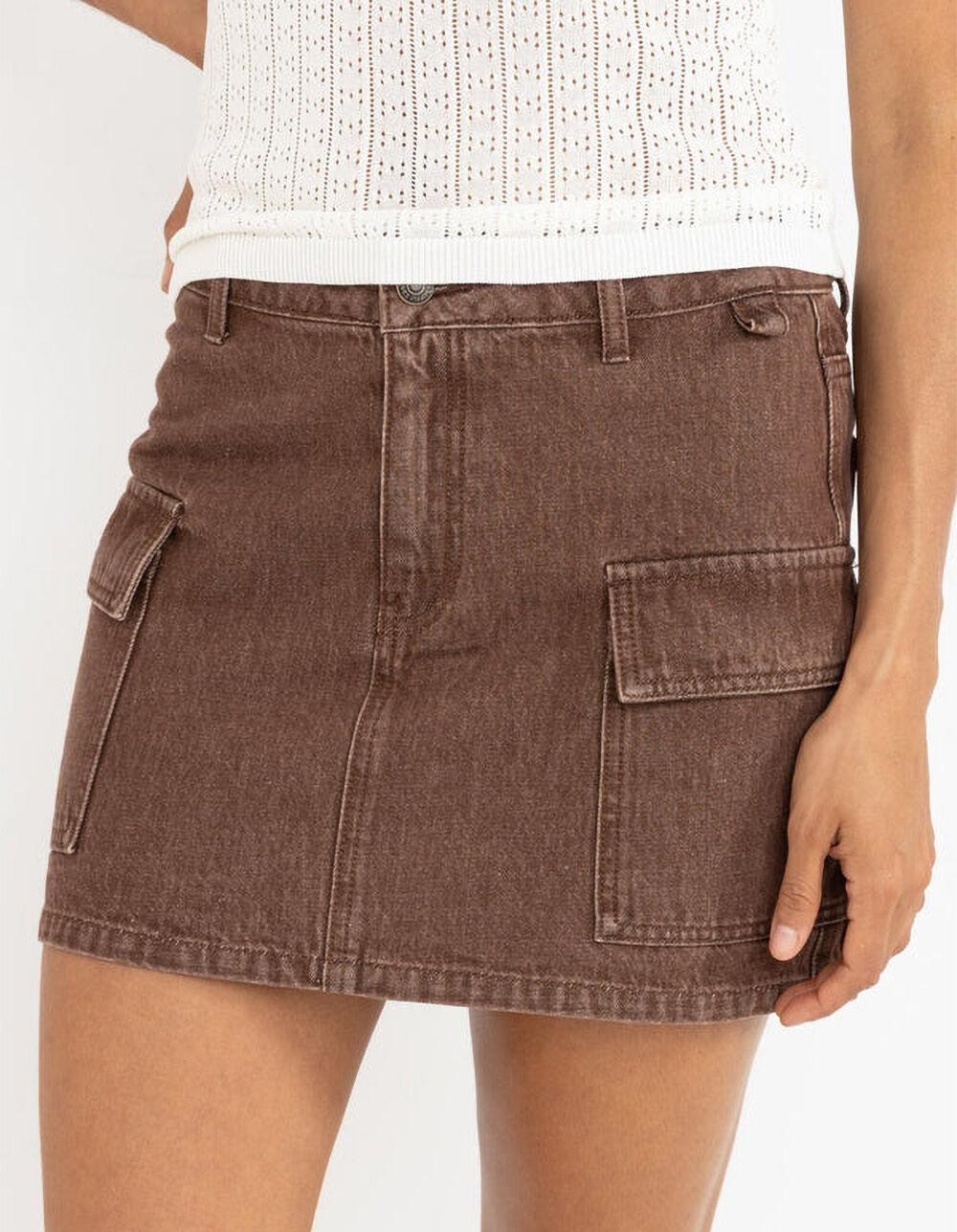 RHYTHM Cargo Womens Denim Mini Skirt - BROWN Product Image