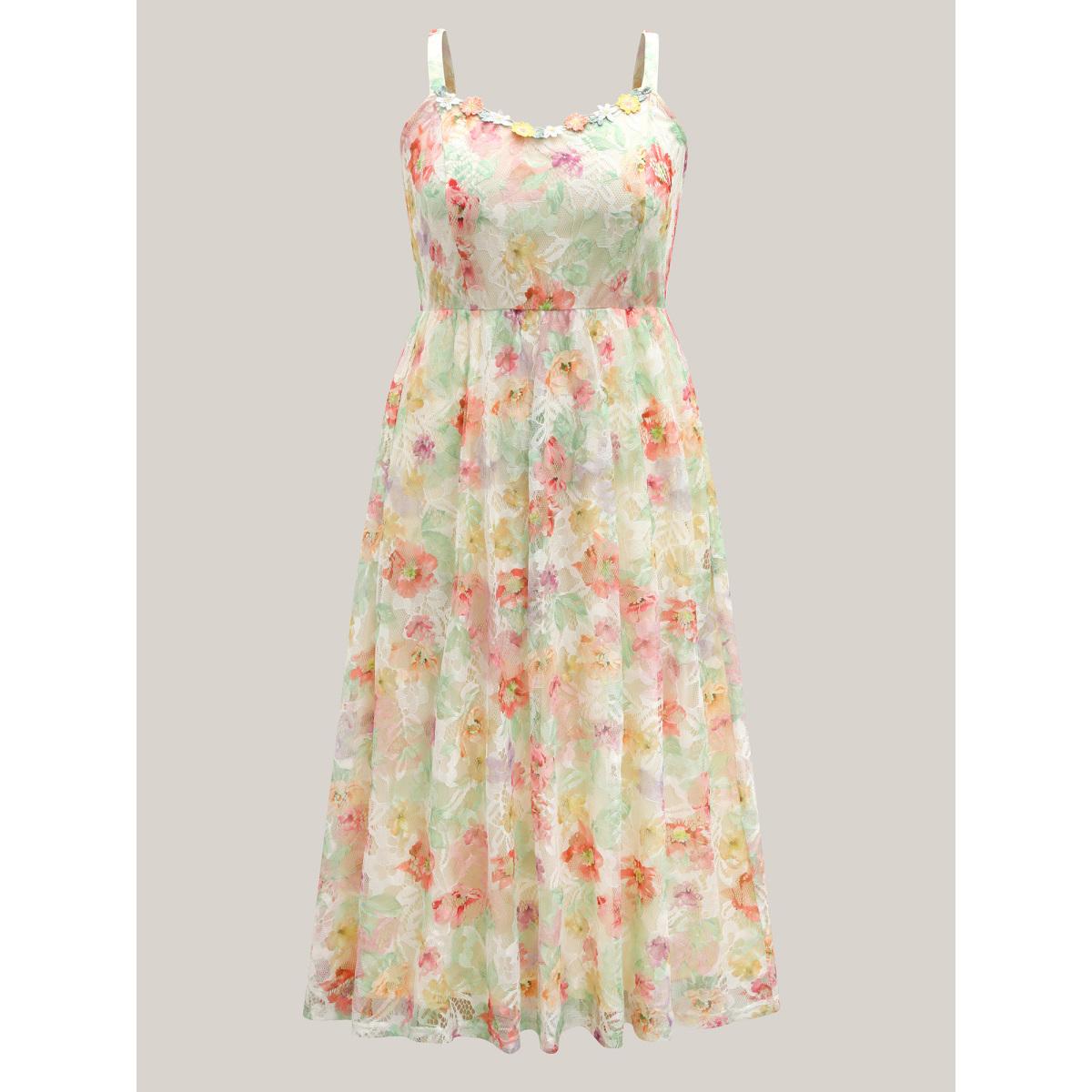 Plus Size Sunkissed Florals Lace Textured Maxi Dress Multicolor Women Heart neckline Sleeveless Curvy BloomChic 18-20/2X Product Image
