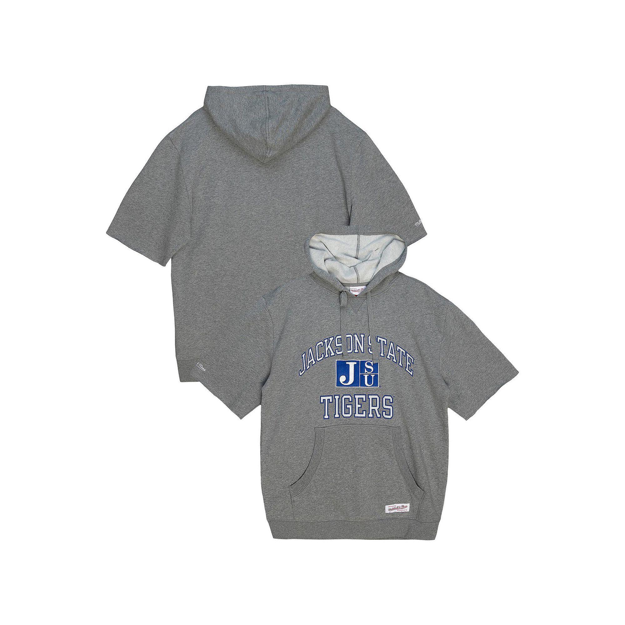 Men's Mitchell & Ness  Heather Gray Jackson State Tigers Fleece Short Sleeve Pullover Hoodie, Size: XL, Nc2 Grey Product Image