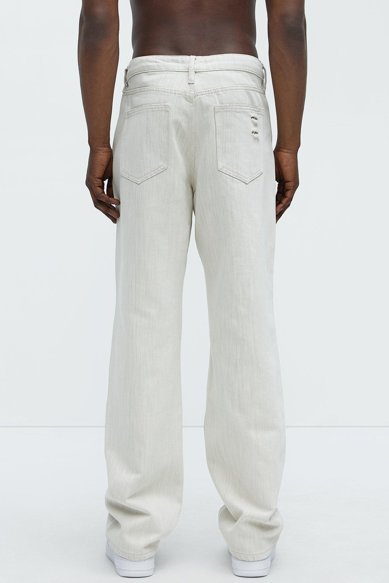 Hector Distressed Straight Jeans - Beige Product Image