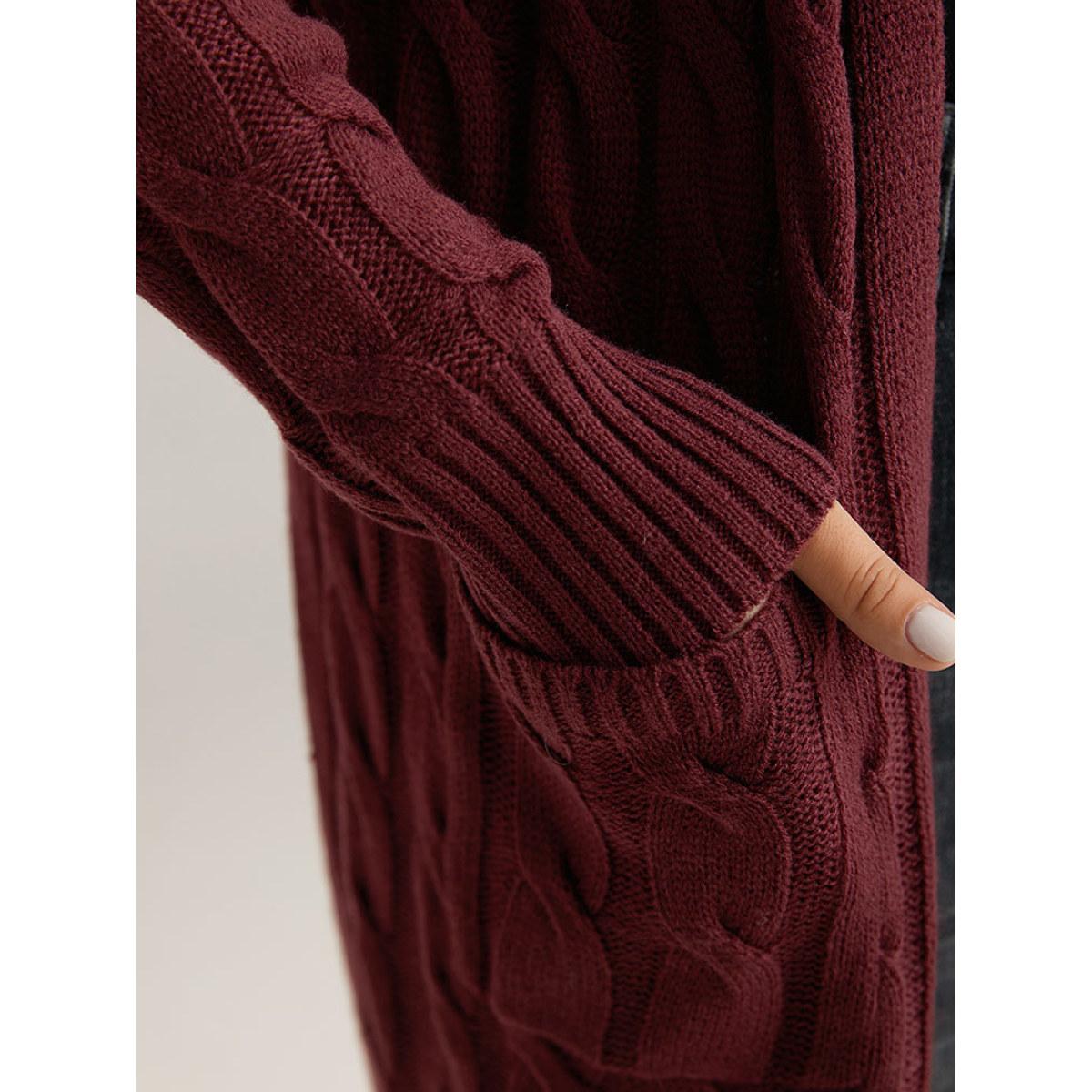 Plus Size Cable Knit Open Front Pocket Cardigan Scarlet Women Casual Loose Long Sleeve Everyday Cardigans BloomChic 10/M Product Image