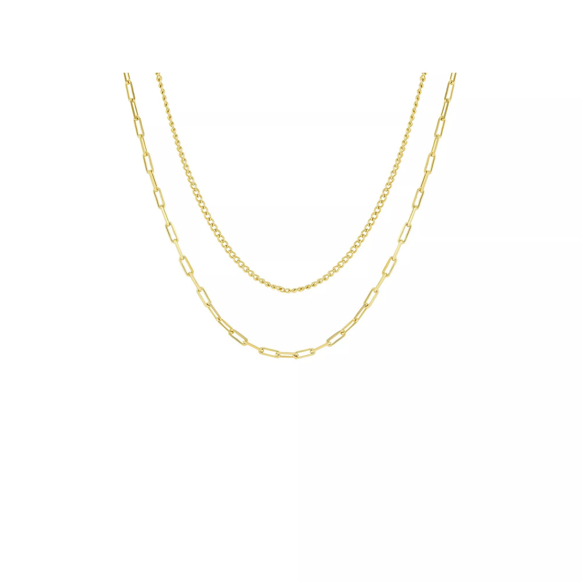 PRIMROSE 14k Gold Flash Plated Mini Curb Chain & Paperclip Chain Necklace Set, Women's, Size: 18", Gold Tone Product Image