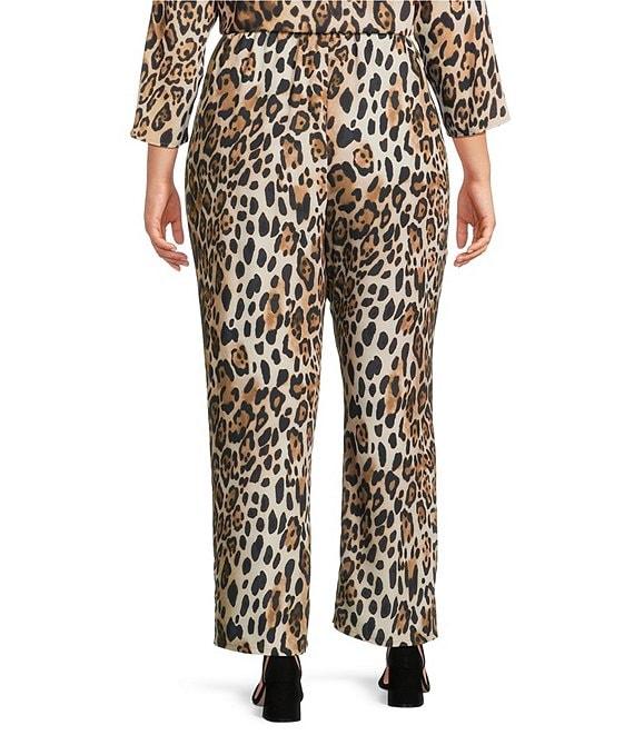 Caroline Rose Plus Coordinating Leopard Print Matte Crepe Flat Front Pull-On Straight Leg Pants Product Image