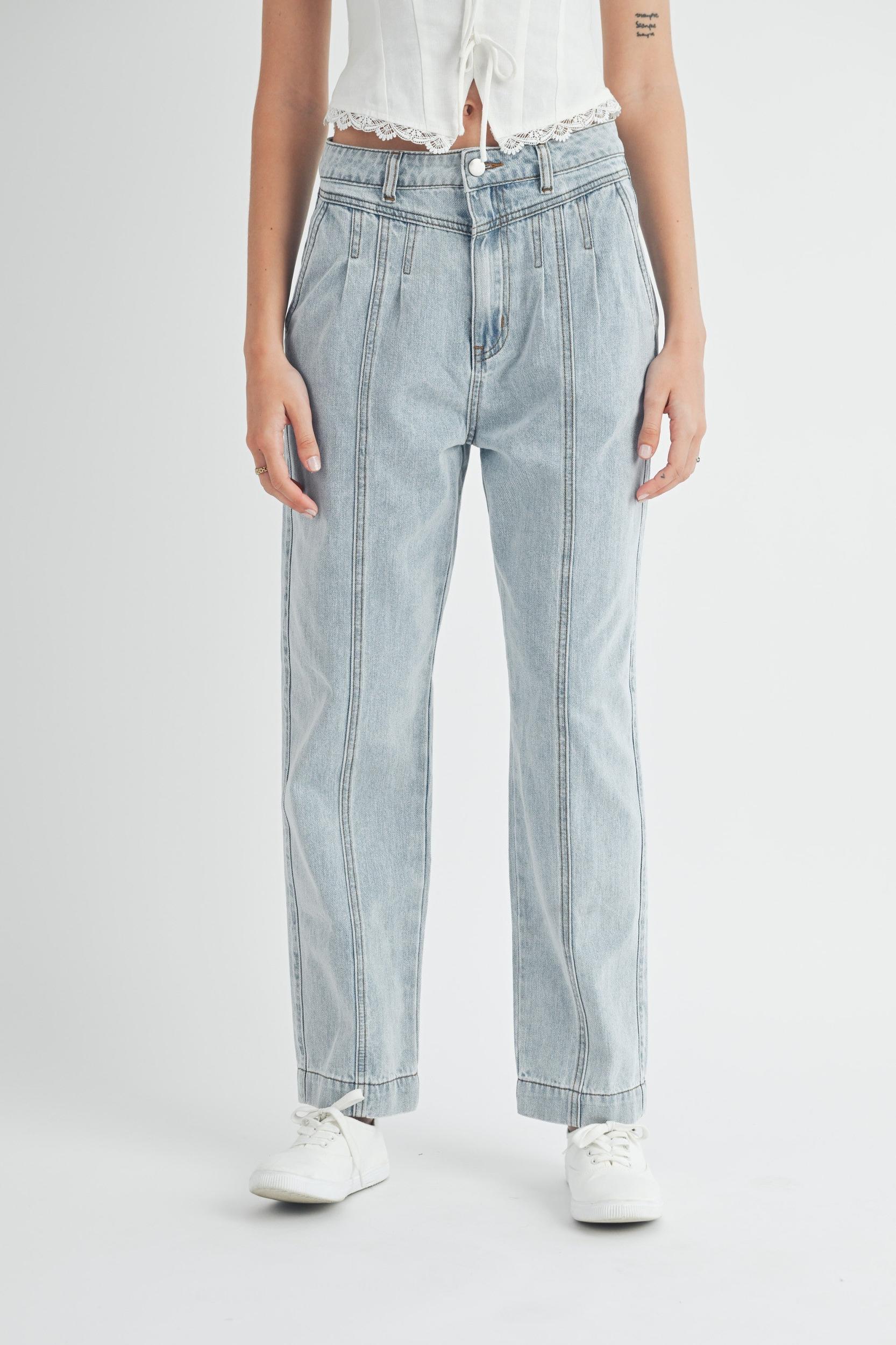Pleated Detail Denim Jeans Product Image