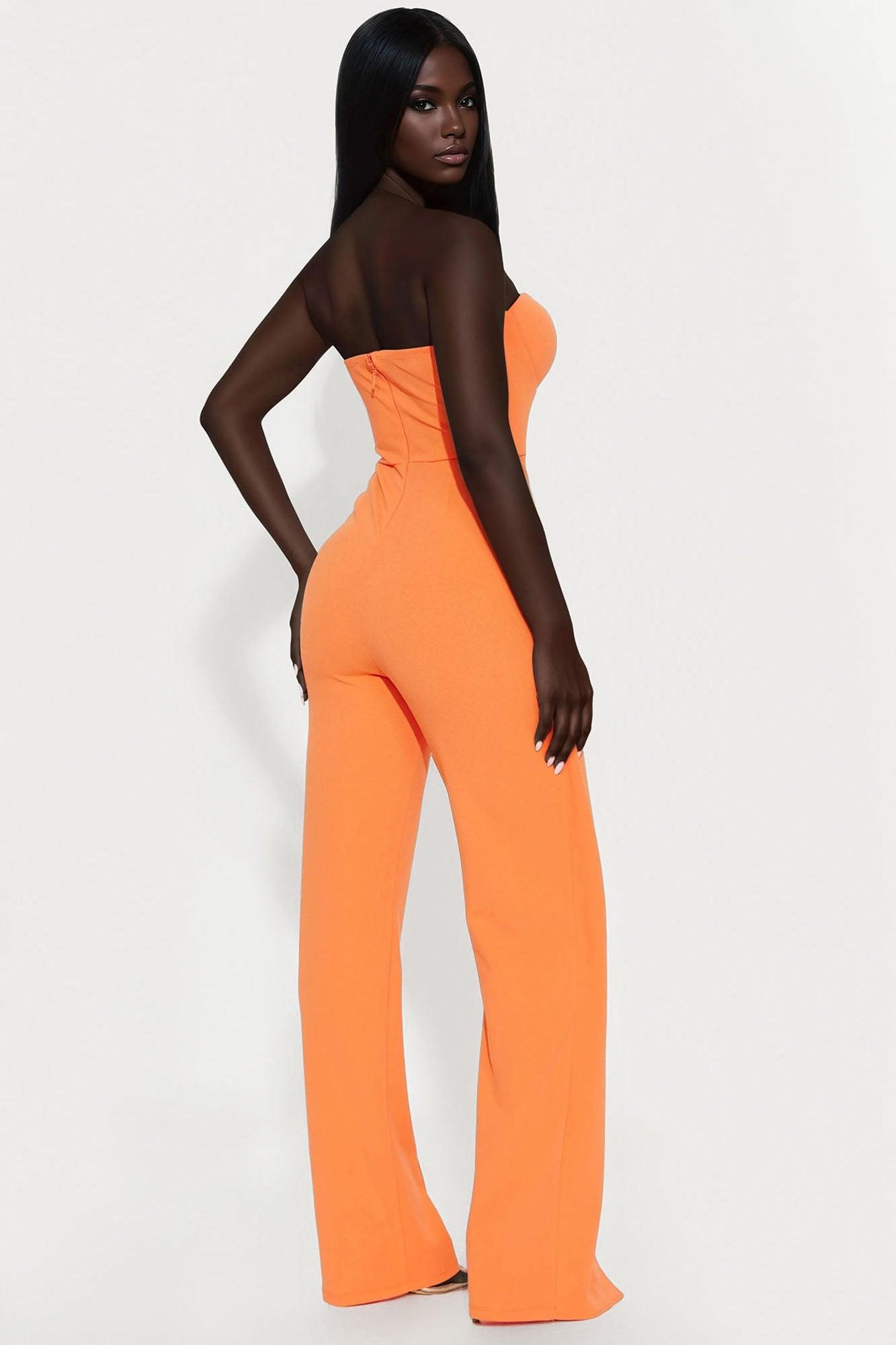 Have It All Draped Strapless Jumpsuit - Orange Female Product Image