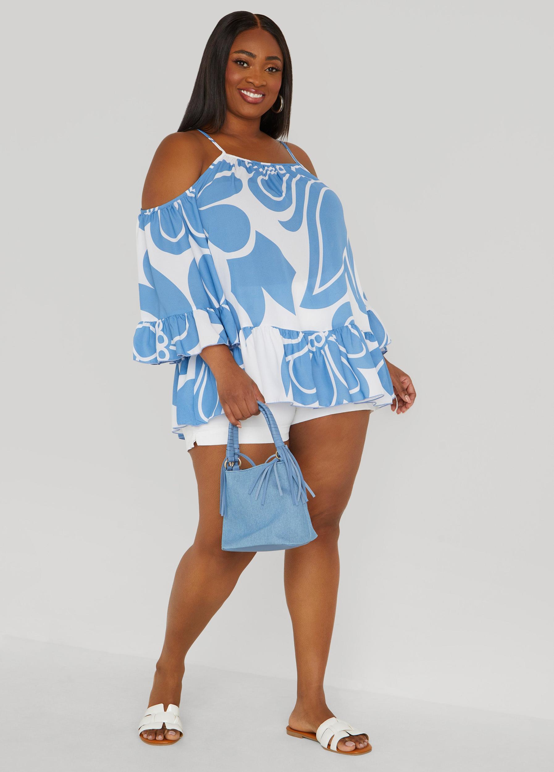 Cold Shoulder Floral Print Blouse Product Image