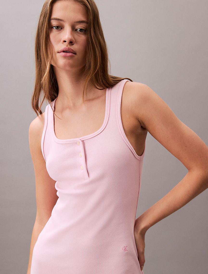 Cotton Contour Rib Henley Mini Dress Product Image