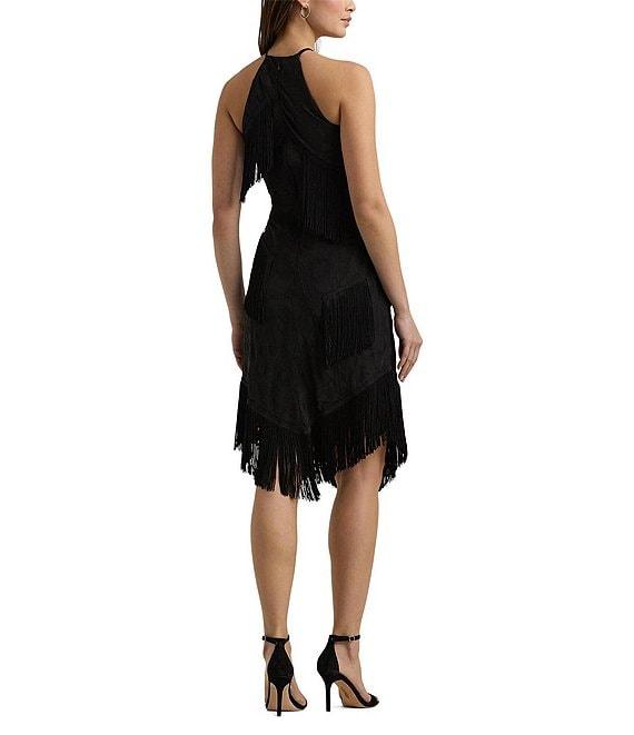 Lauren Ralph Lauren Fringe Trim Halter Neck Sleeveless Dress Product Image