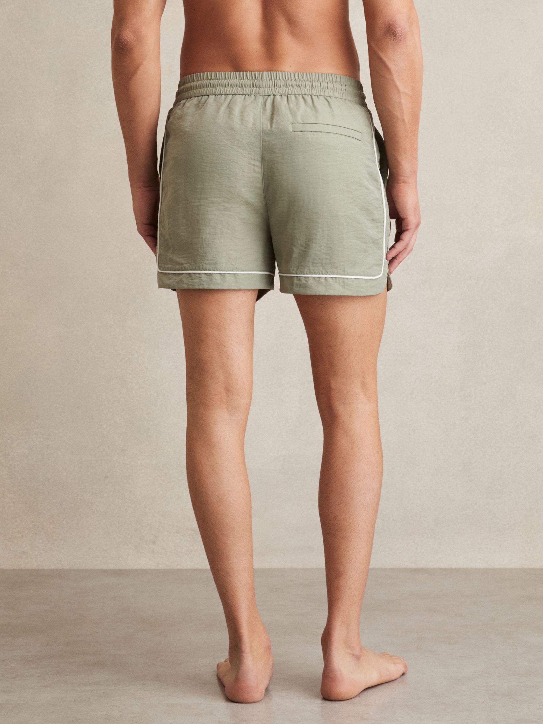 Piped Drawstring Swim Shorts in Pistachio/Off White Product Image
