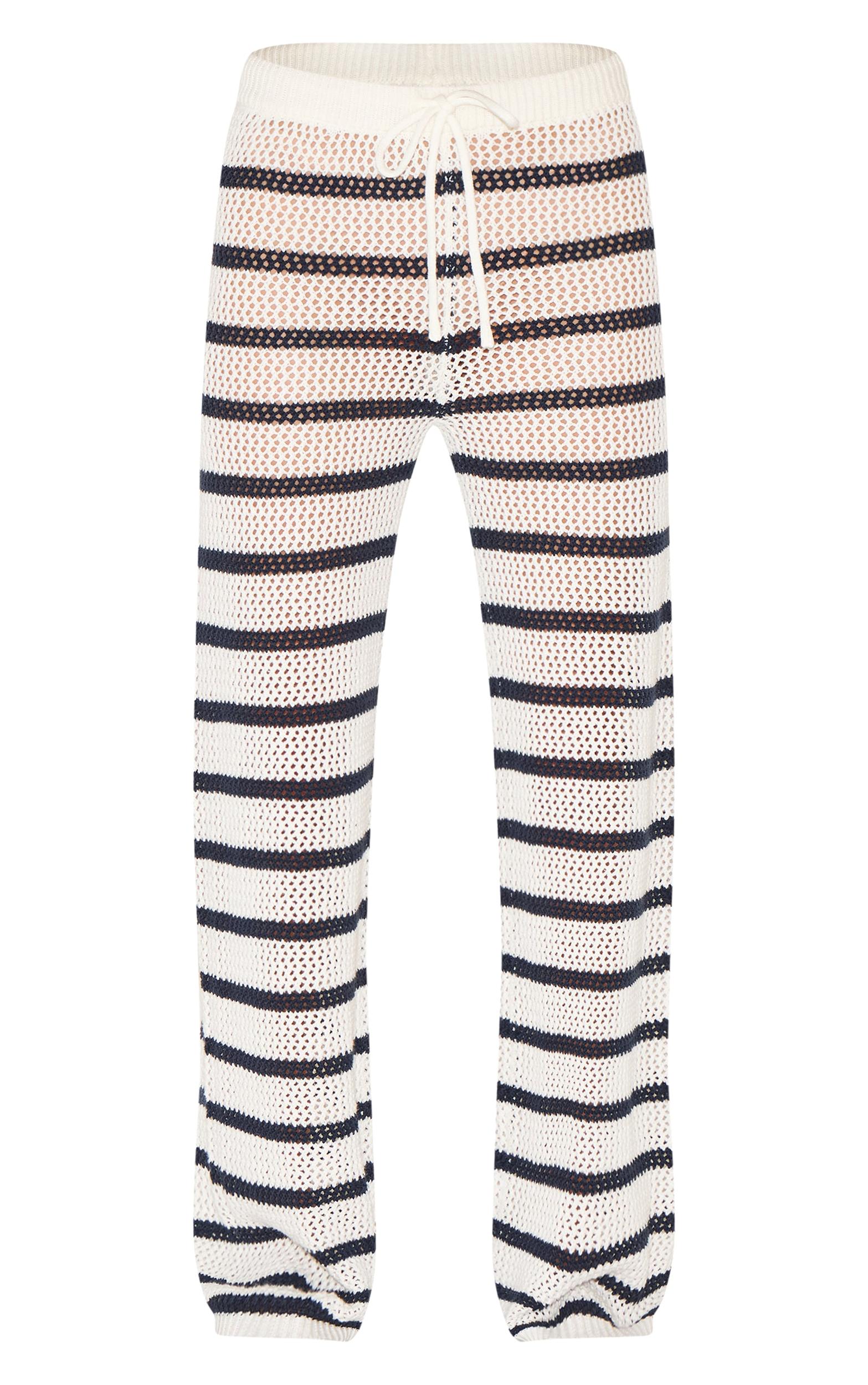 Navy Stripe Crochet Wide Leg Pant Product Image