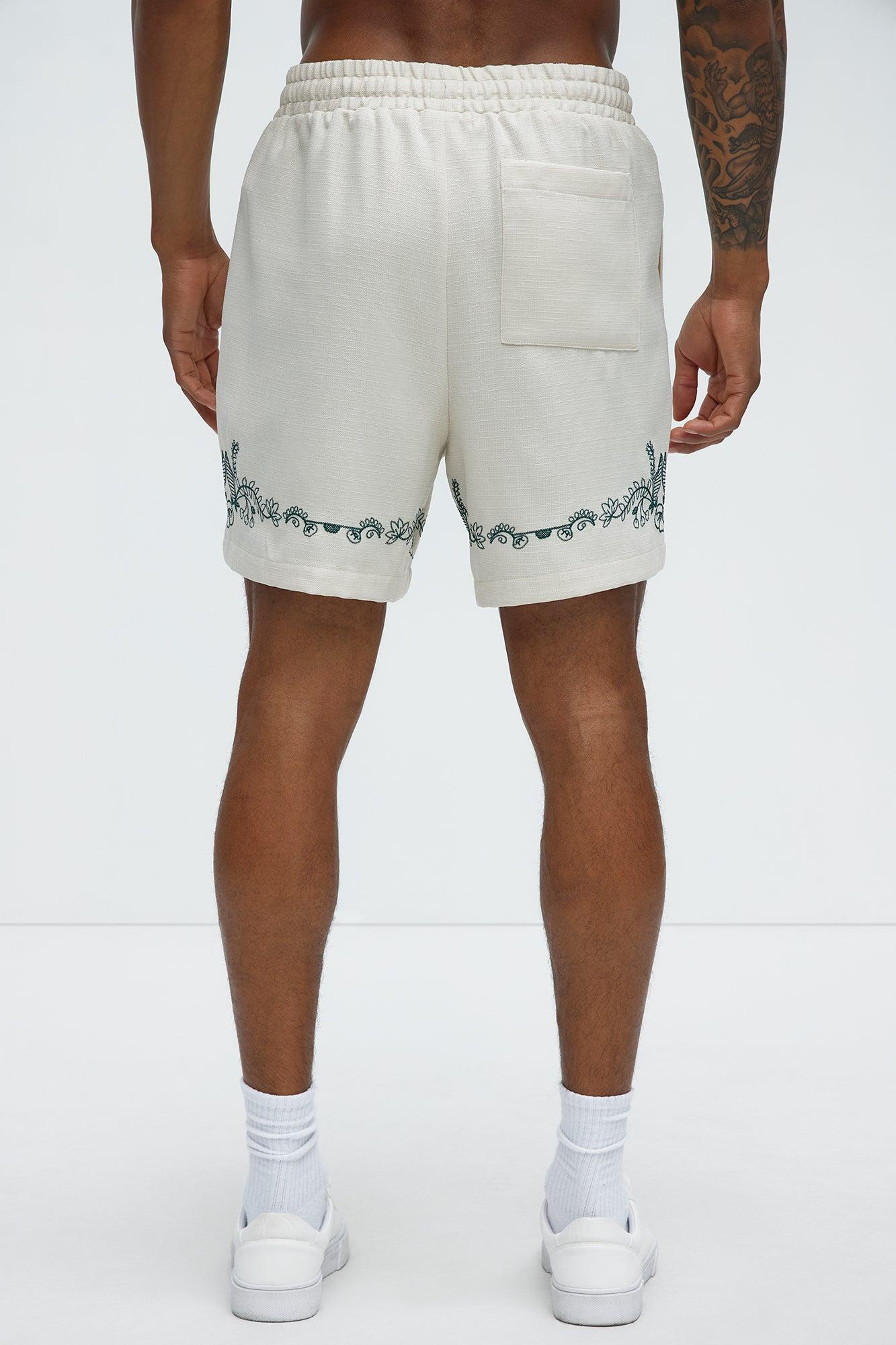 Vine Border Embroidered Shorts - Cream Product Image