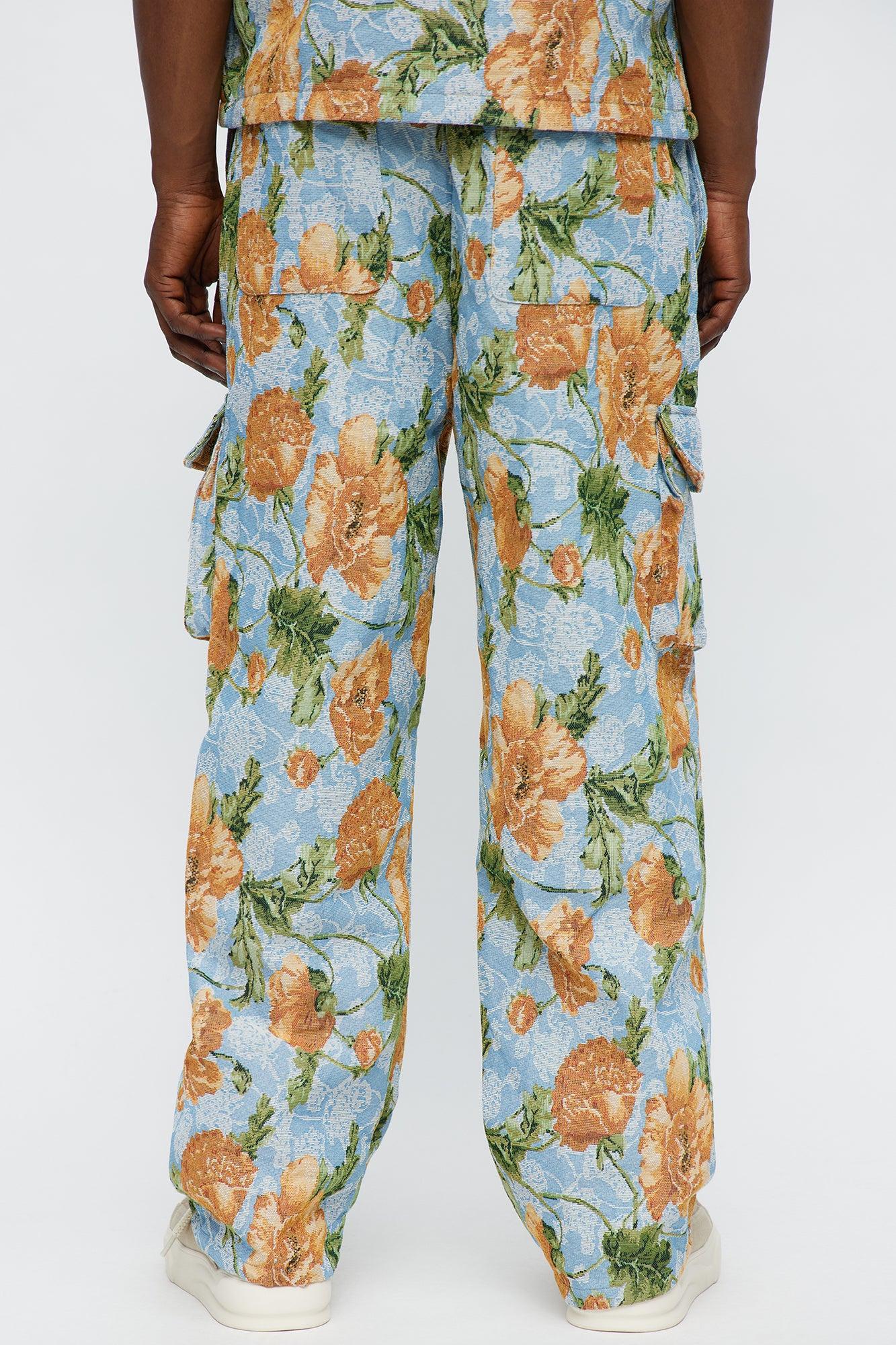 Baggy Rose Buds Tapestry Cargo Pant - Blue/combo Male Product Image